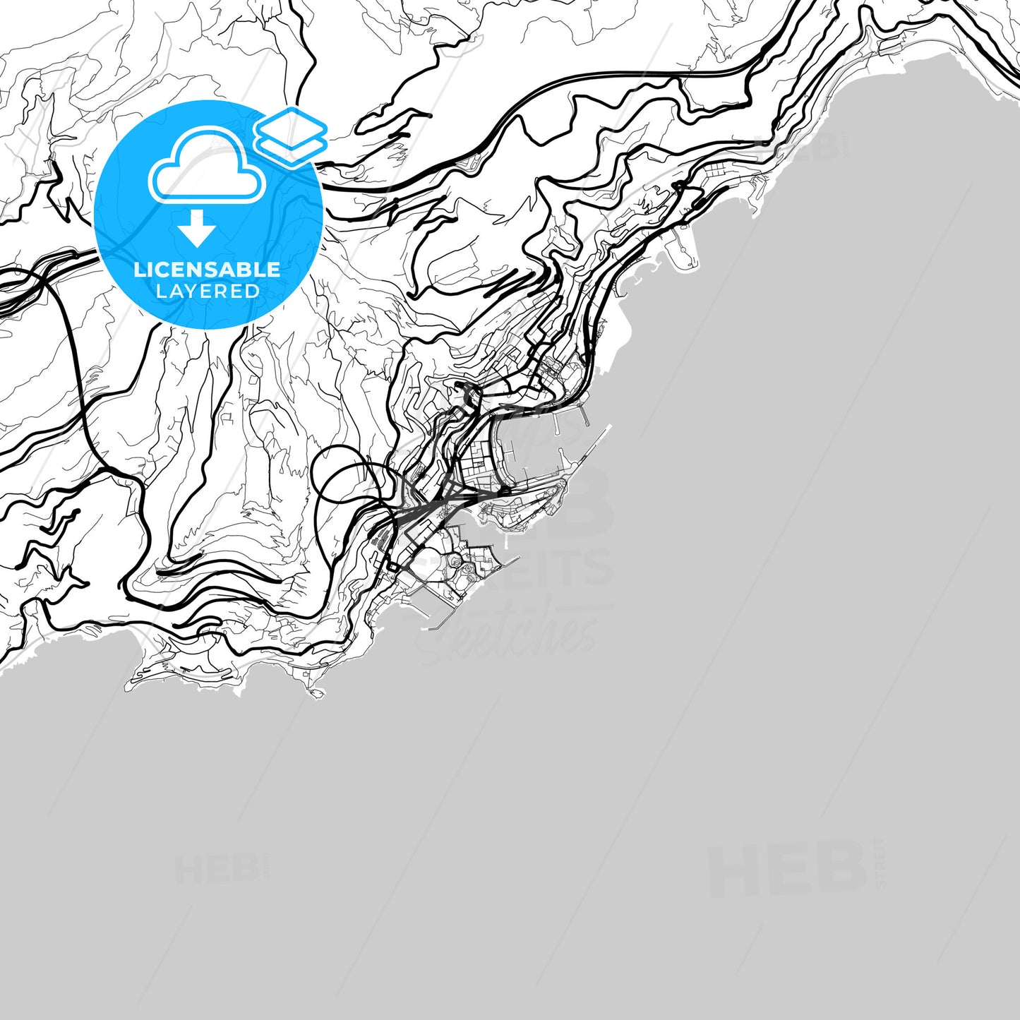 Layered PDF map of Monaco-Ville, Monaco