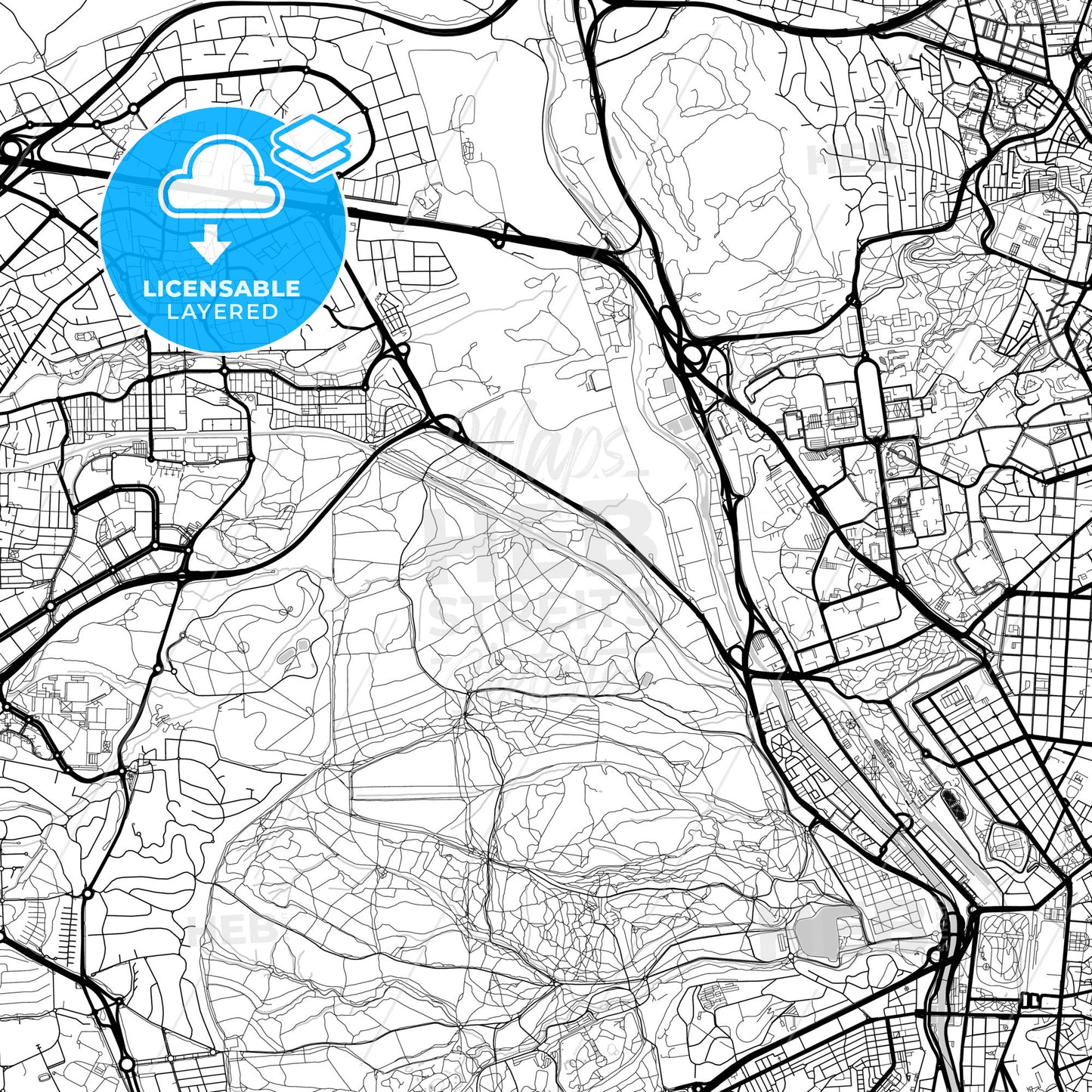 Layered PDF map of Moncloa-Aravaca, Madrid, Spain