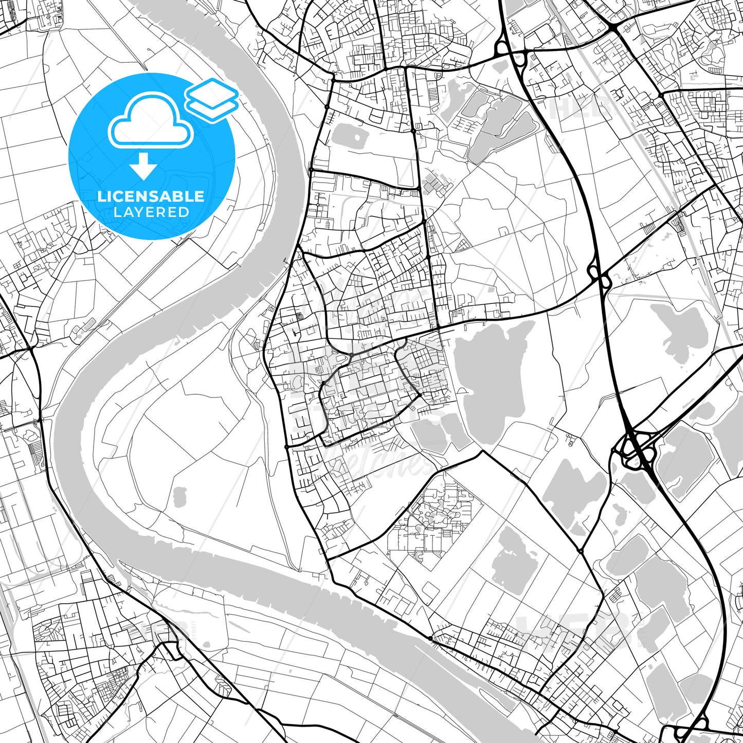 Layered PDF map of Monheim am Rhein, North Rhine-Westphalia, Germany