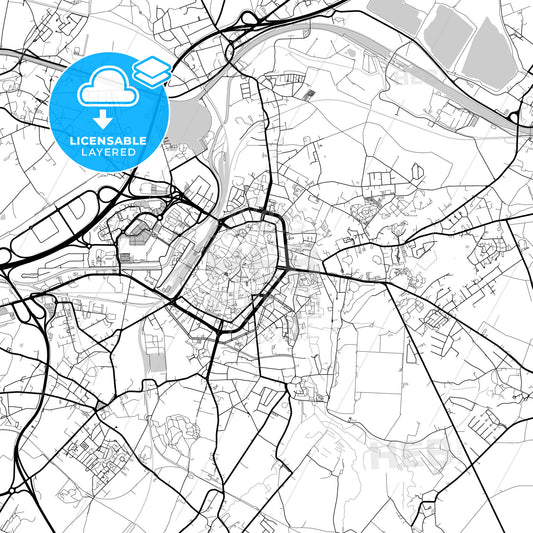 Layered PDF map of Mons, Hainaut, Belgium