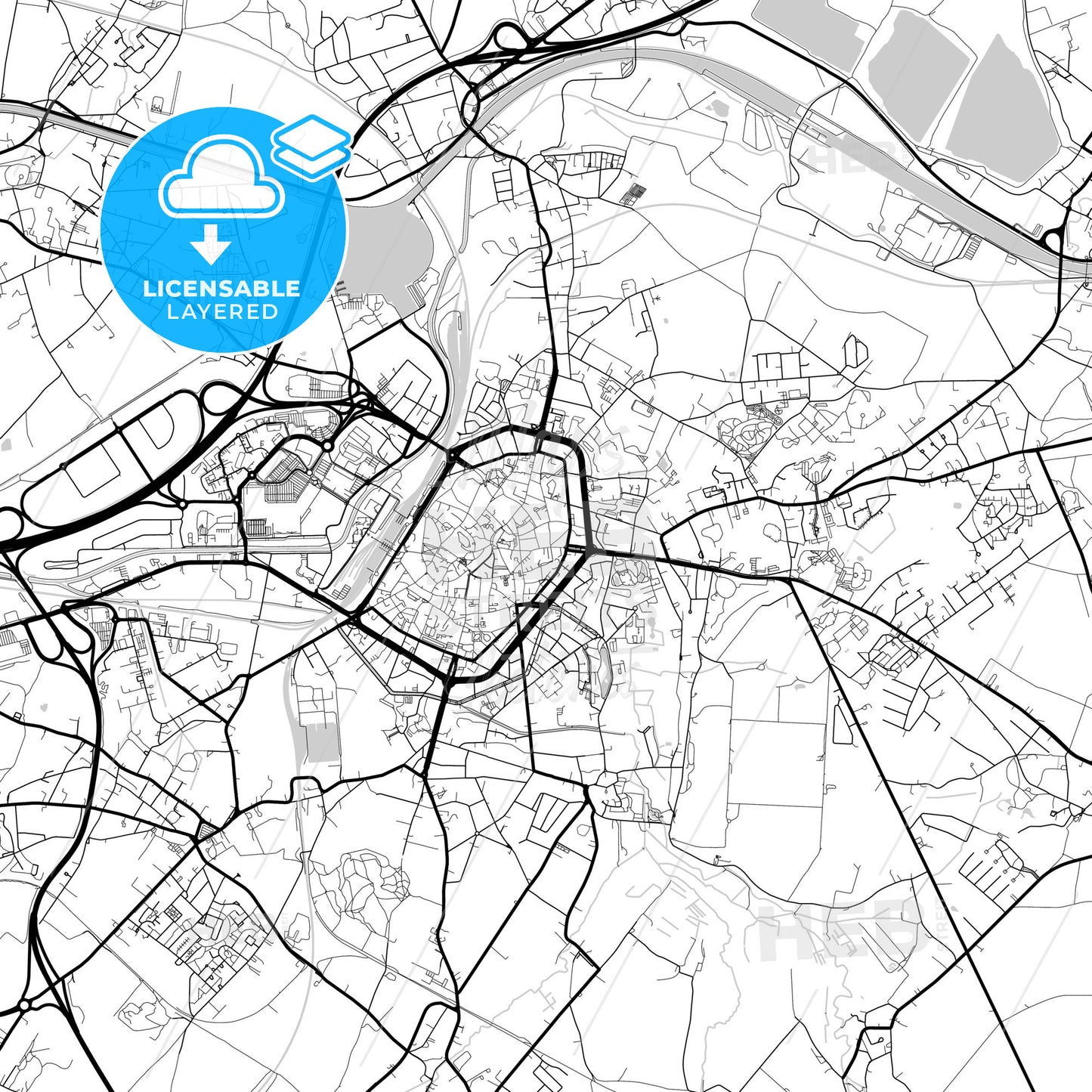 Layered PDF map of Mons, Hainaut, Belgium