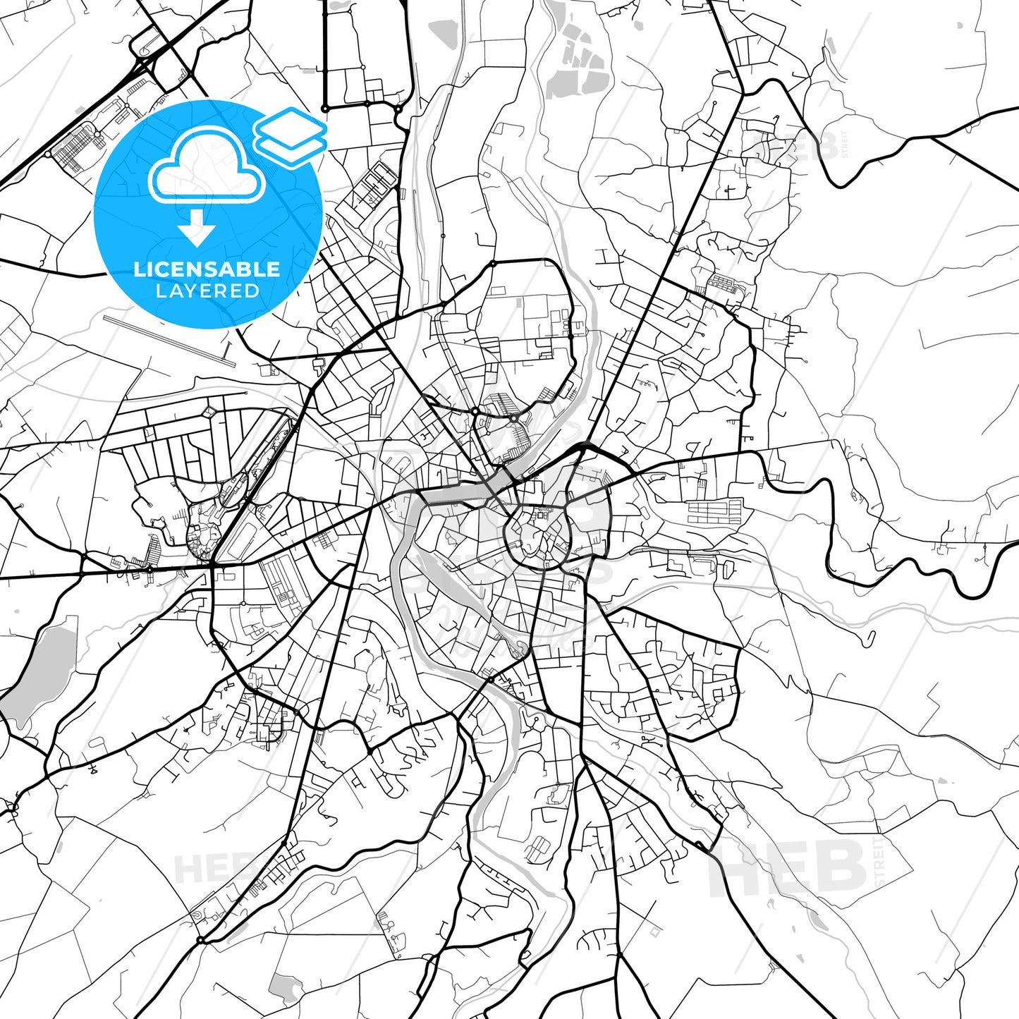 Layered PDF map of Montluçon, Allier, France