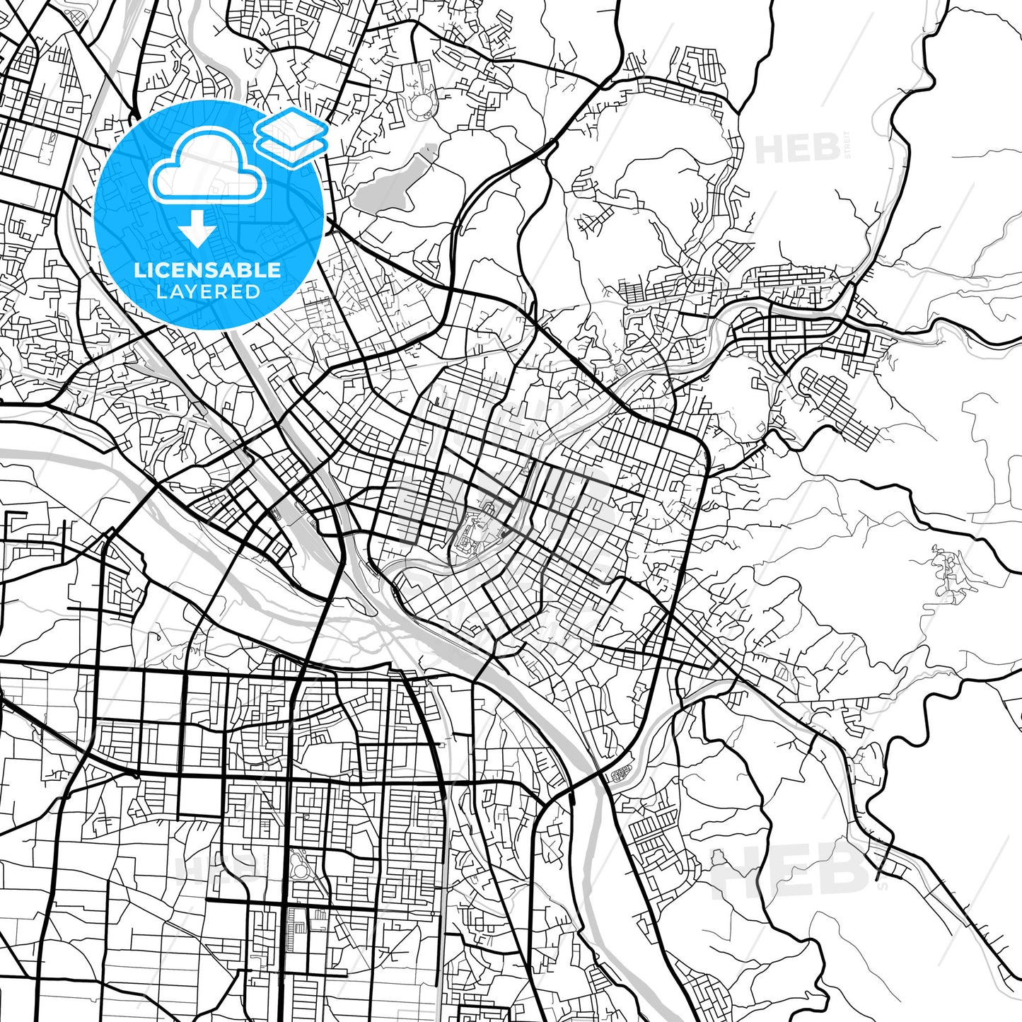 Layered PDF map of Morioka, Iwate, Japan