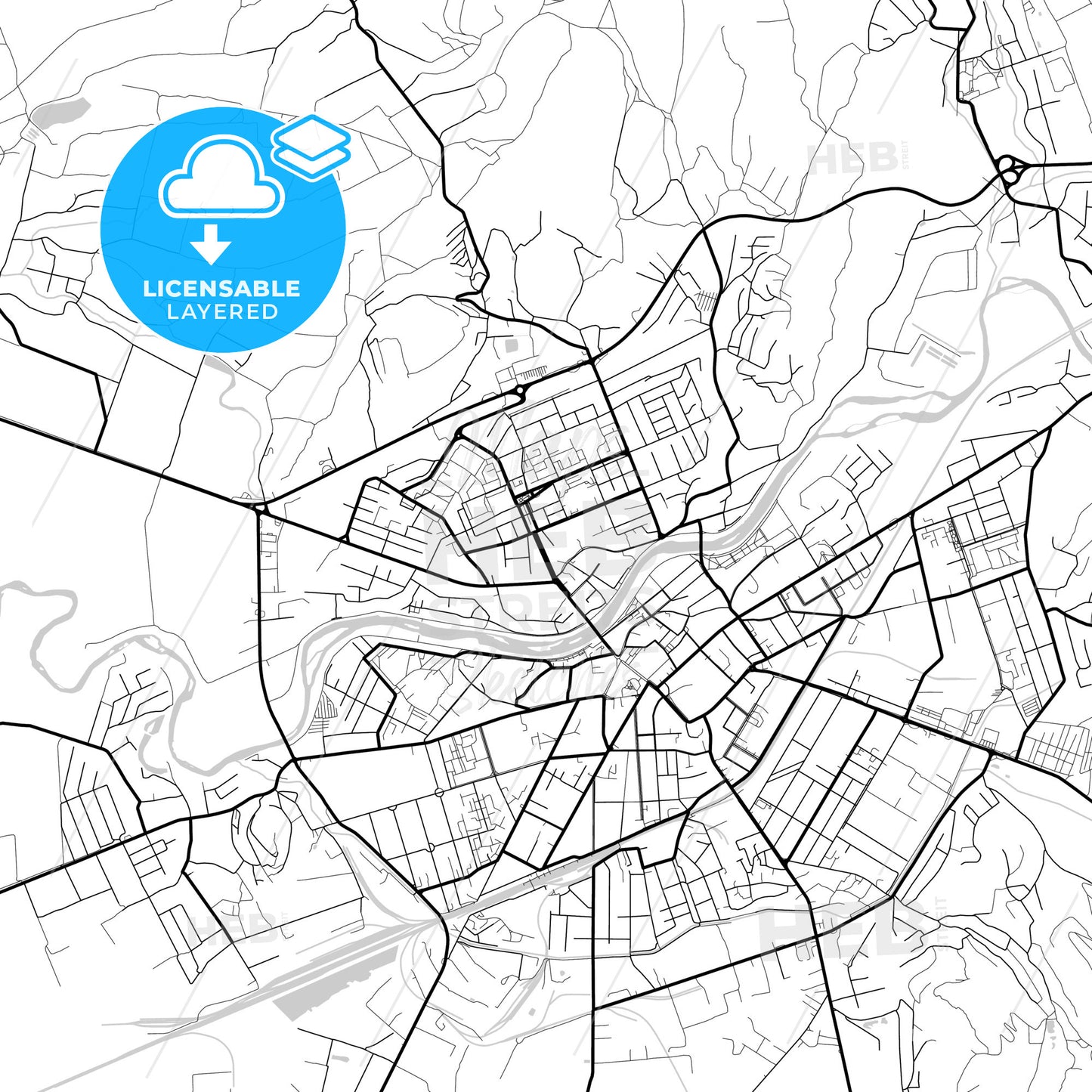 Layered PDF map of Mukachevo, Zakarpattia Oblast, Ukraine