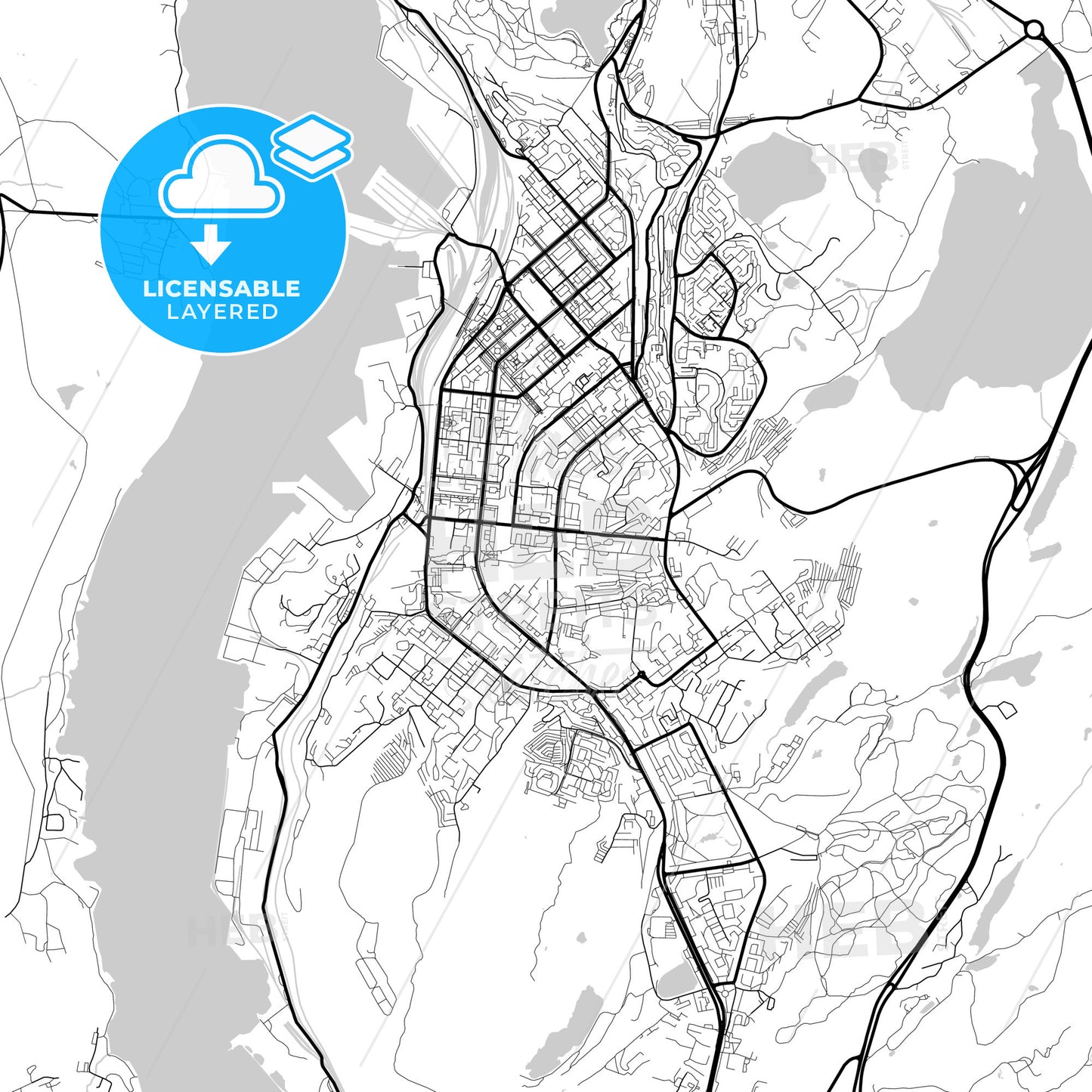 Layered PDF map of Murmansk, Murmansk Oblast, Russia