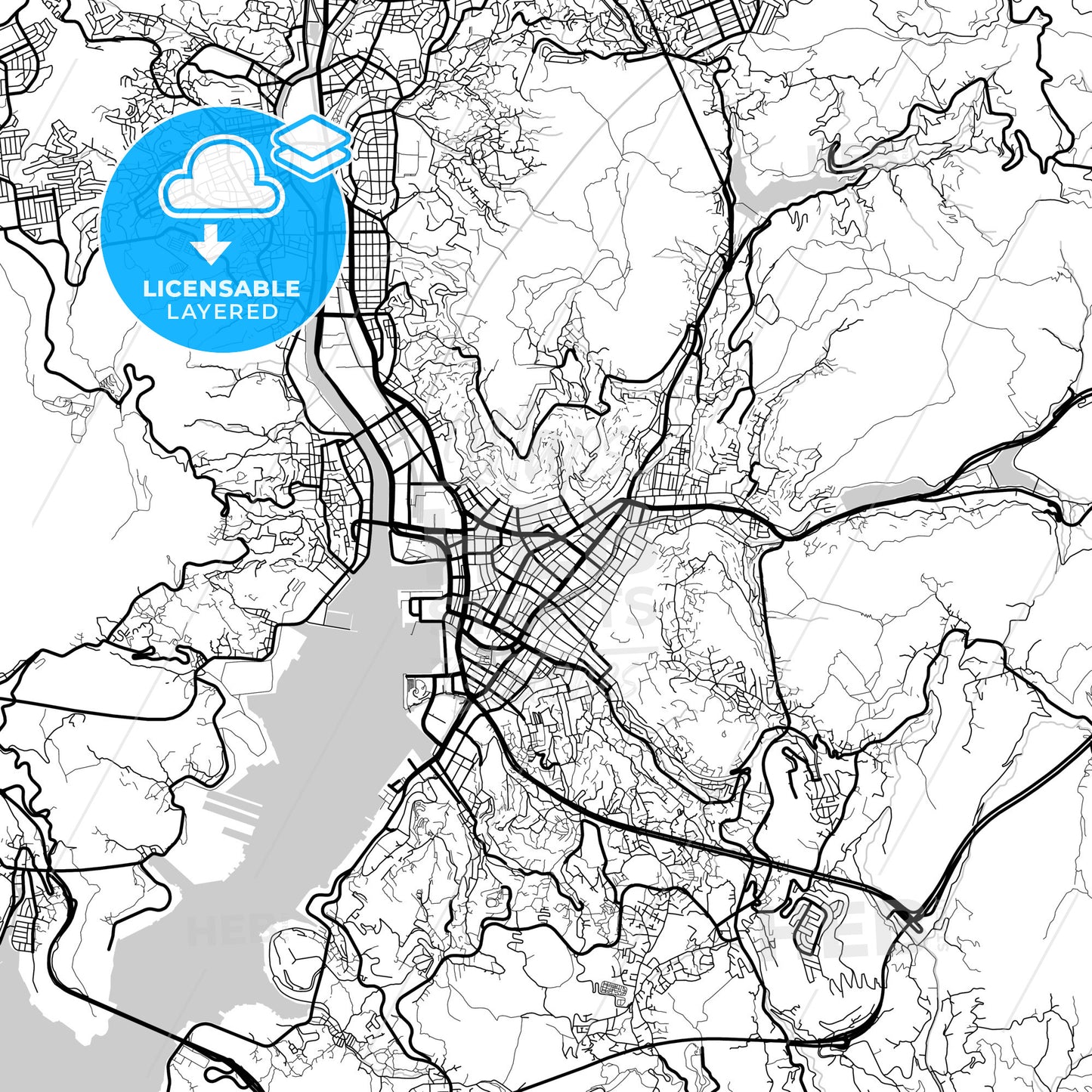 Layered PDF map of Nagasaki, Nagasaki, Japan