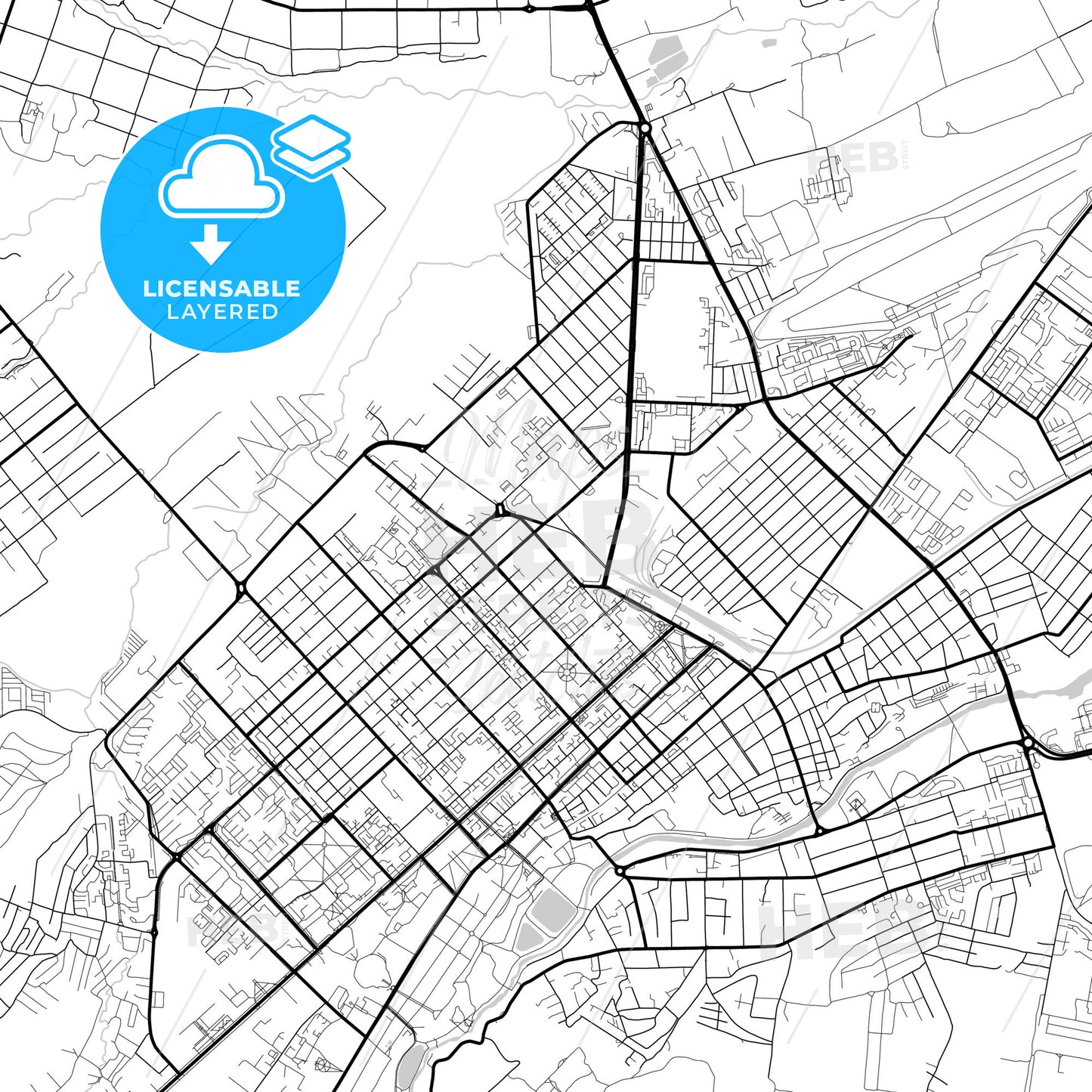 Layered PDF map of Nalchik, Kabardino-Balkar Republic, Russia