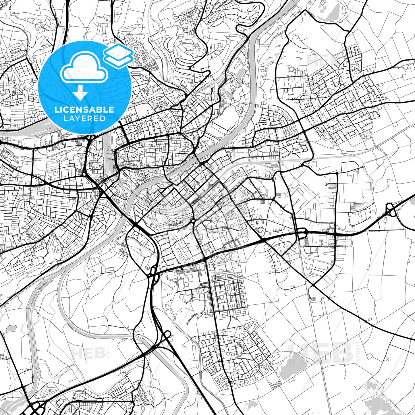 Layered PDF map of Neu-Ulm, Bavaria, Germany