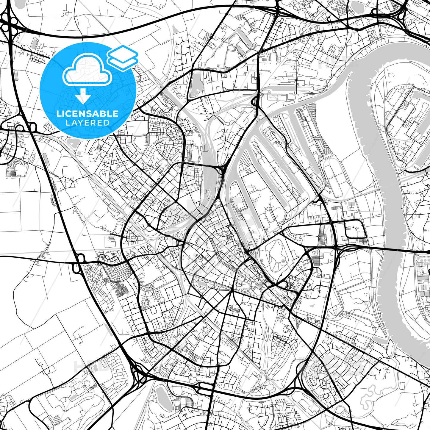 Layered PDF map of Neuss, North Rhine-Westphalia, Germany