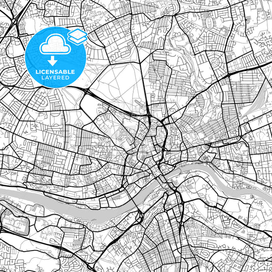Layered PDF map of Newcastle upon Tyne, North East England, England