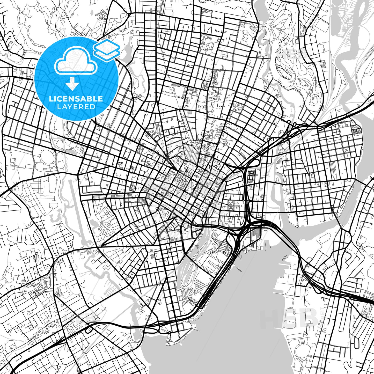 Layered PDF map of New Haven, Connecticut, United States