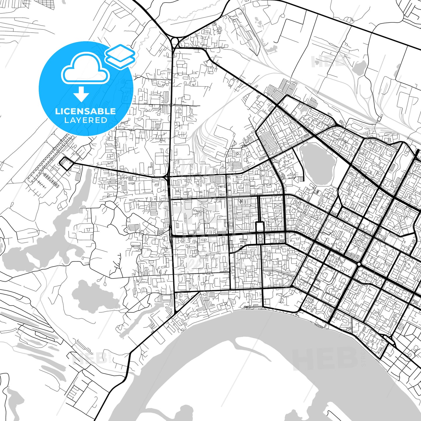 Layered PDF map of Nizhnevartovsk, Khanty-Mansi Autonomous Okrug-Yugra, Russia