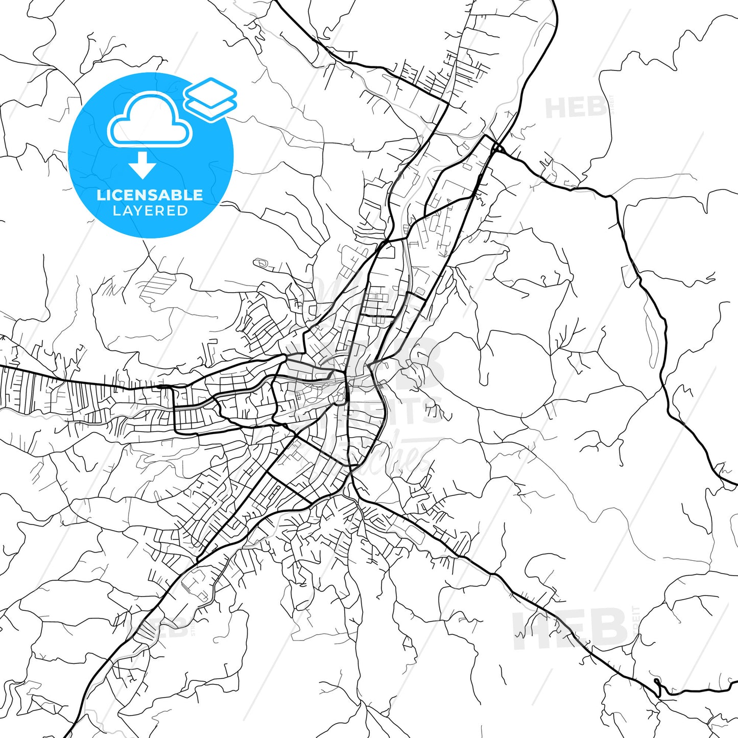 Layered PDF map of Novi Pazar, Raška, Serbia