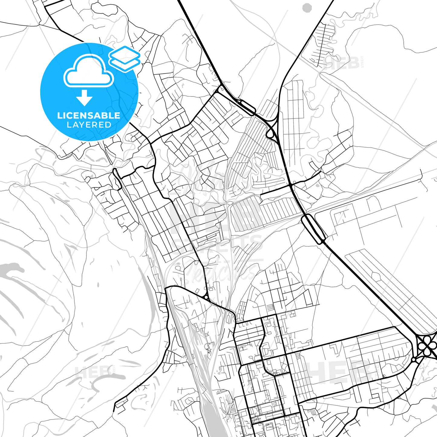 Layered PDF map of Novoaltaysk, Altai Krai, Russia