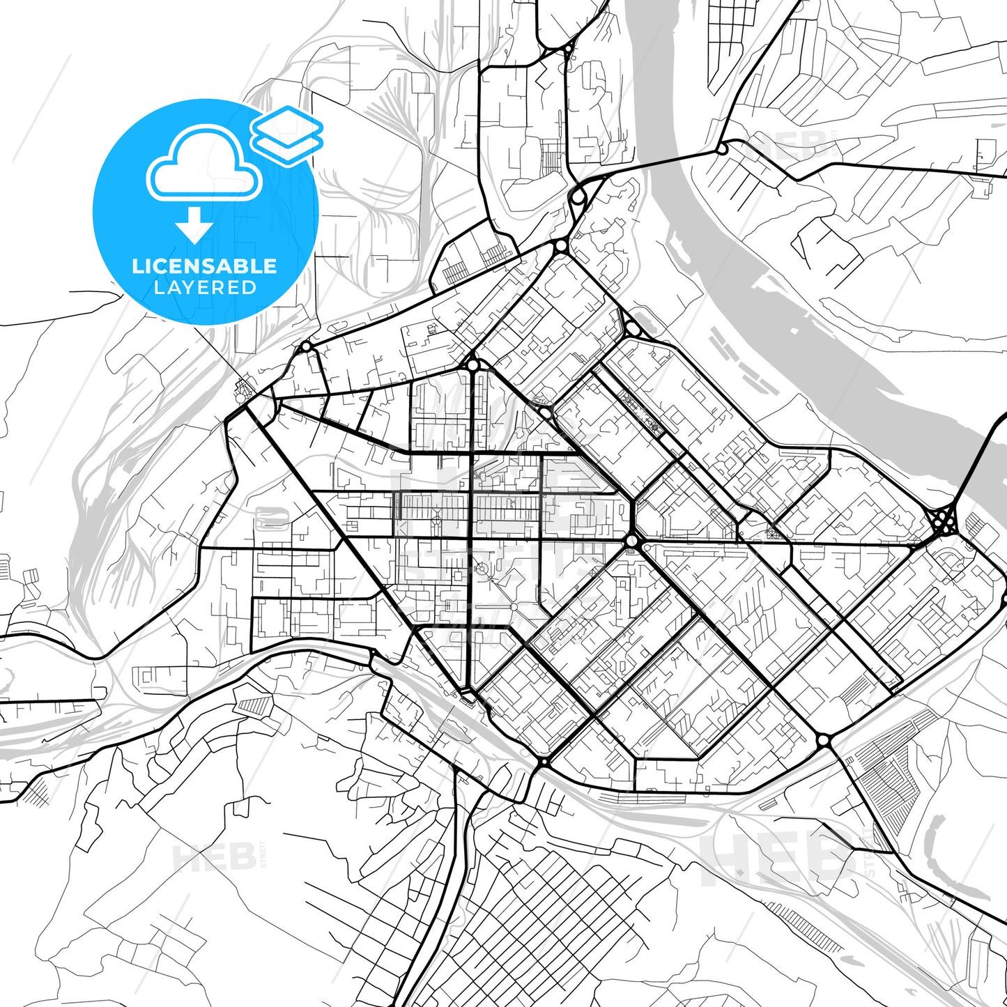 Layered PDF map of Novokuznetsk, Kemerovo Oblast, Russia