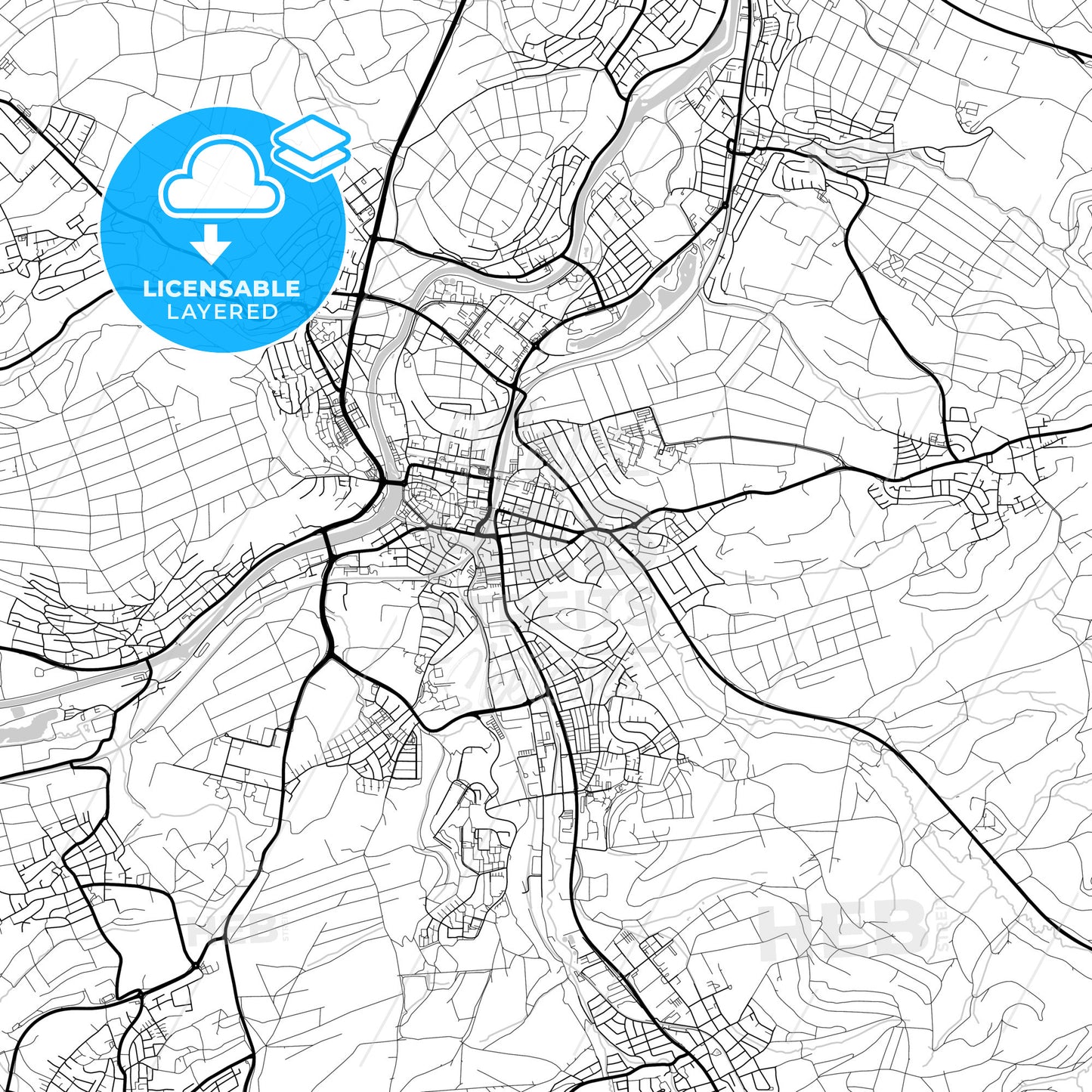 Layered PDF map of Nurtingen, Baden-Wuerttemberg, Germany