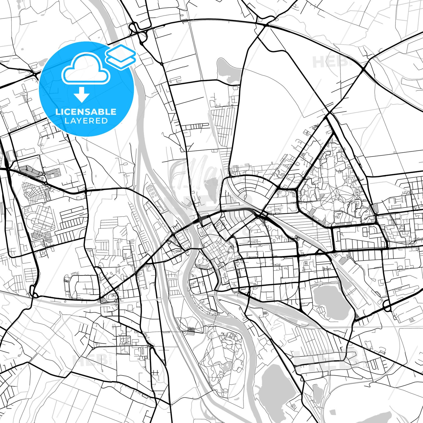 Layered PDF map of Opole, Opole, Poland