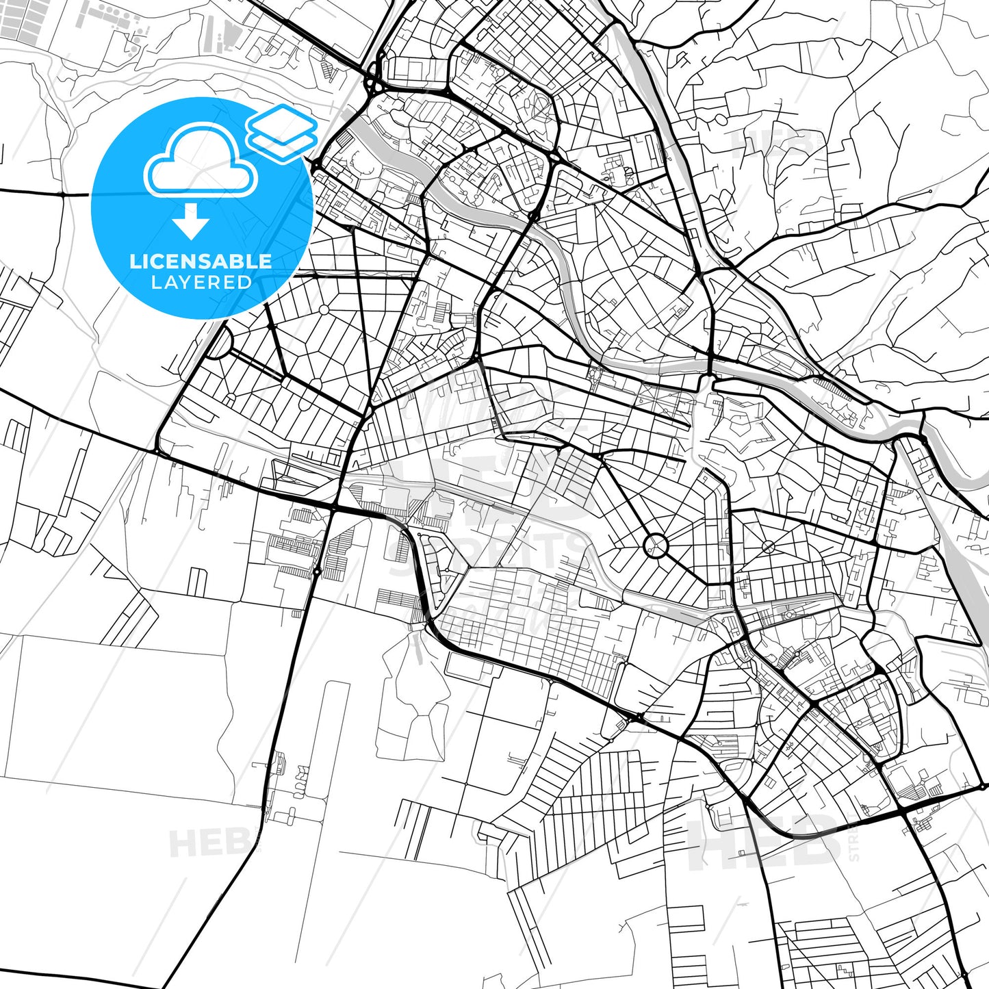 Layered PDF map of Oradea, Bihor, Romania