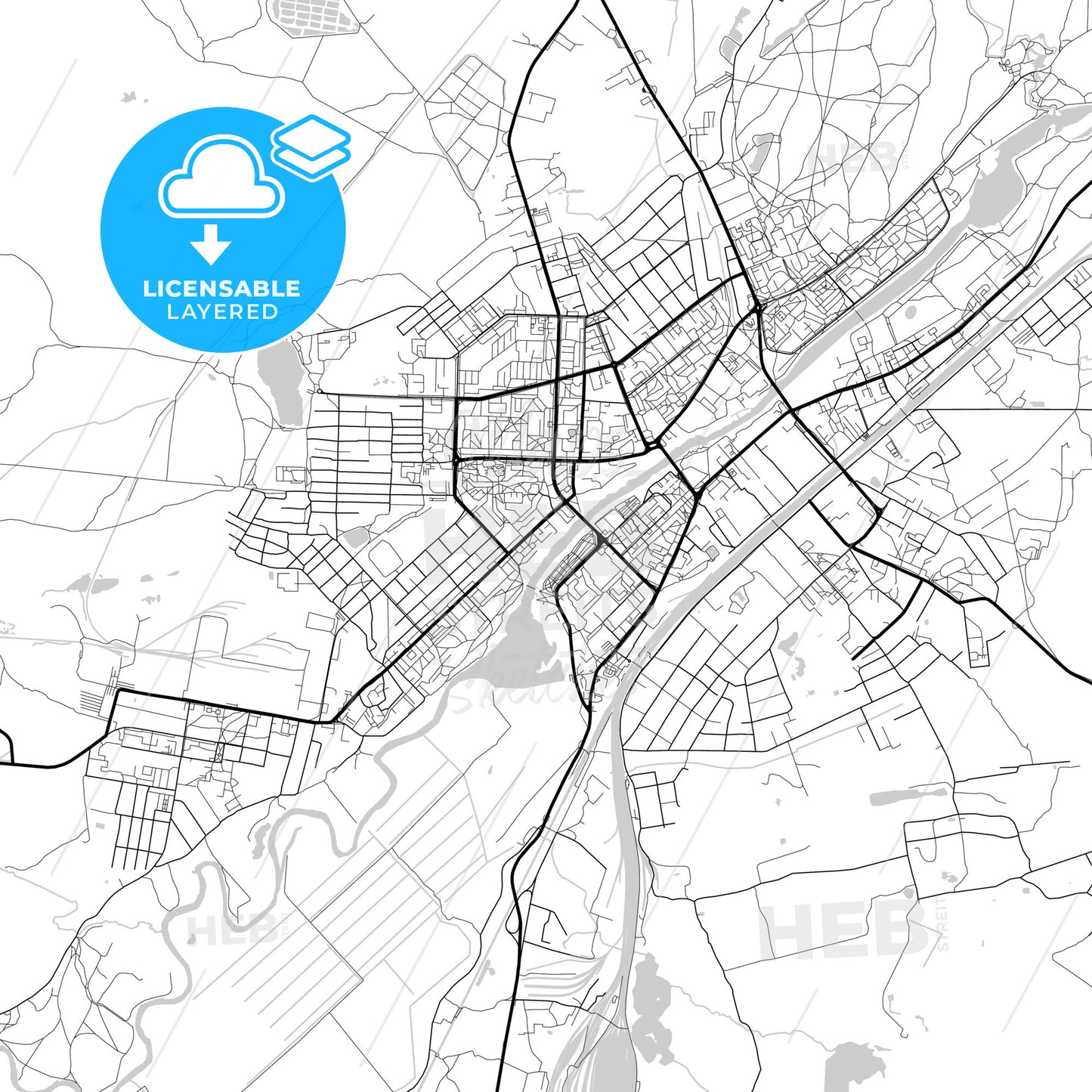 Layered PDF map of Orekhovo-Zuyevo, Moscow Oblast, Russia