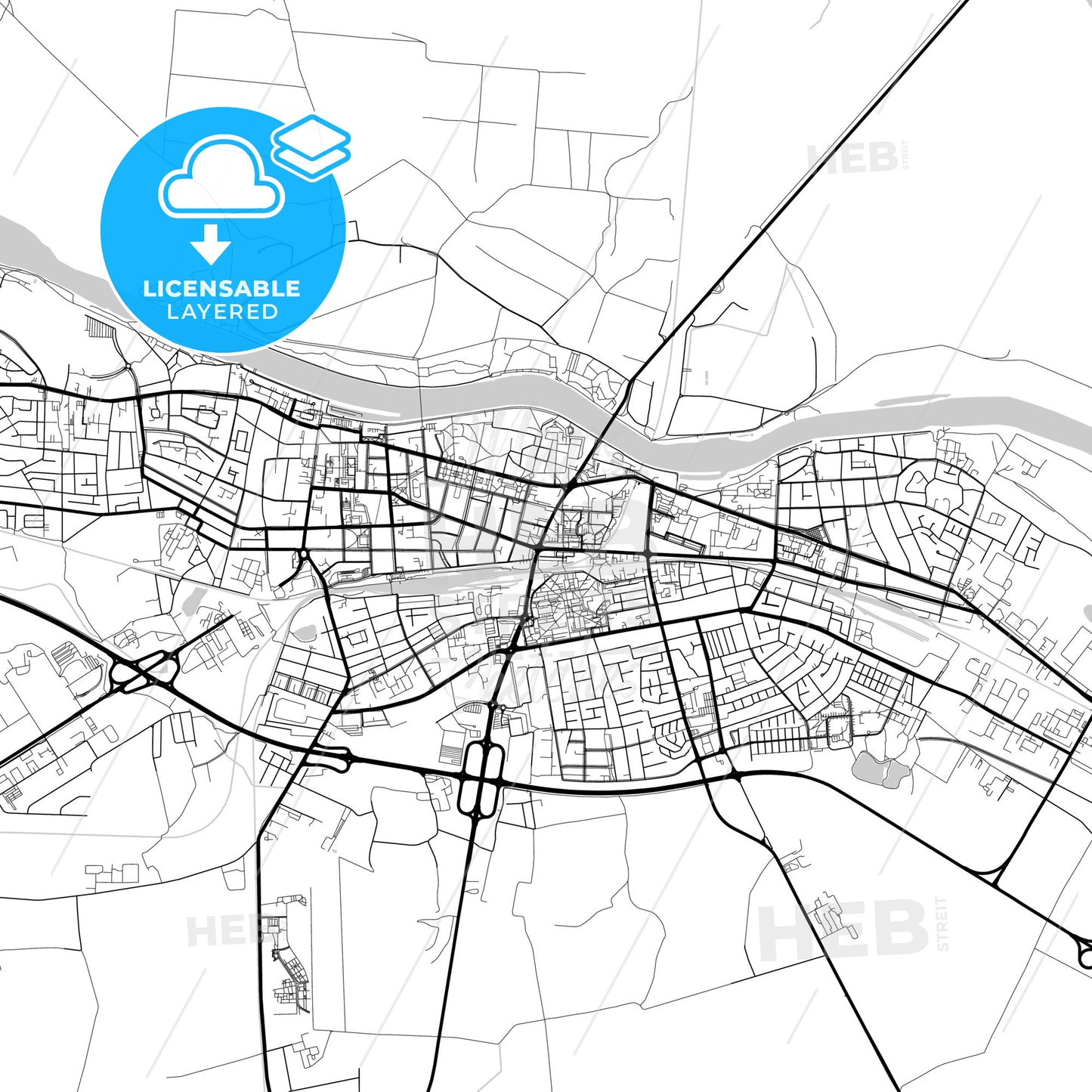 Layered PDF map of Osijek, Osijek-Baranja, Croatia