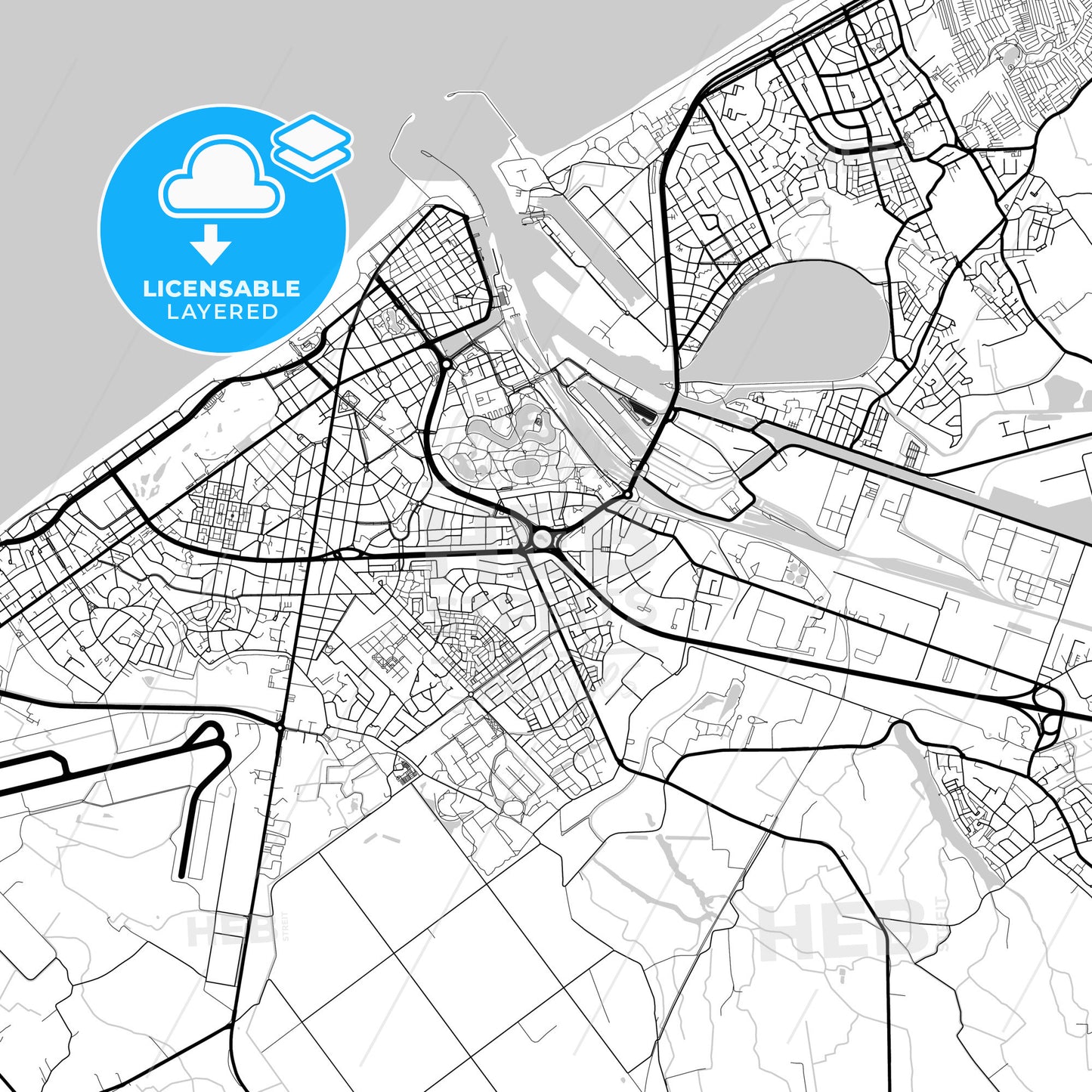 Layered PDF map of Ostend, West Flanders, Belgium