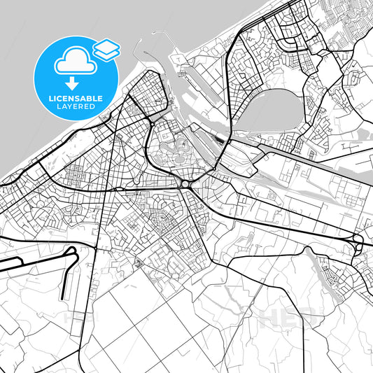 Layered PDF map of Ostend, West Flanders, Belgium