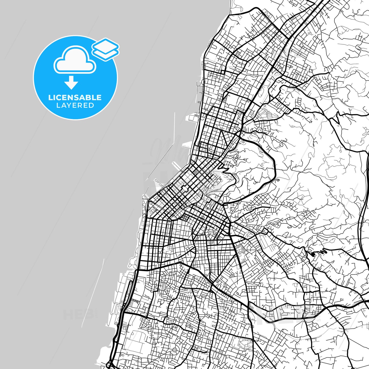 Layered PDF map of Patras, Western Greece, Greece