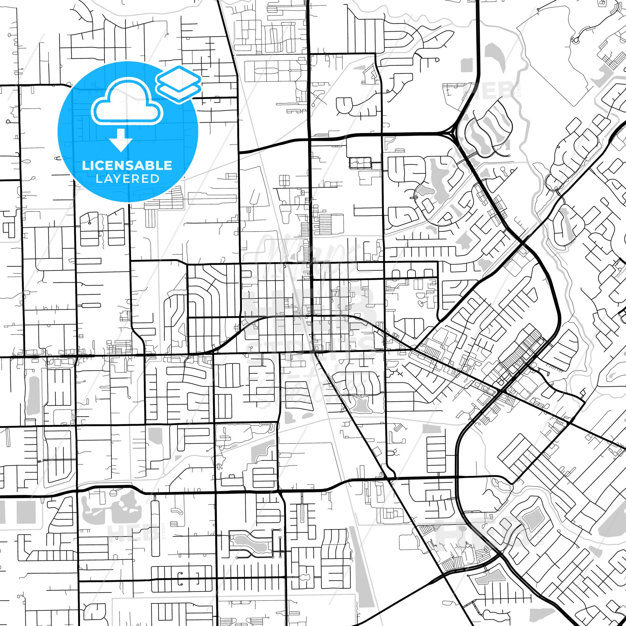 Layered PDF map of Pearland, Texas, United States - Vector Download ...