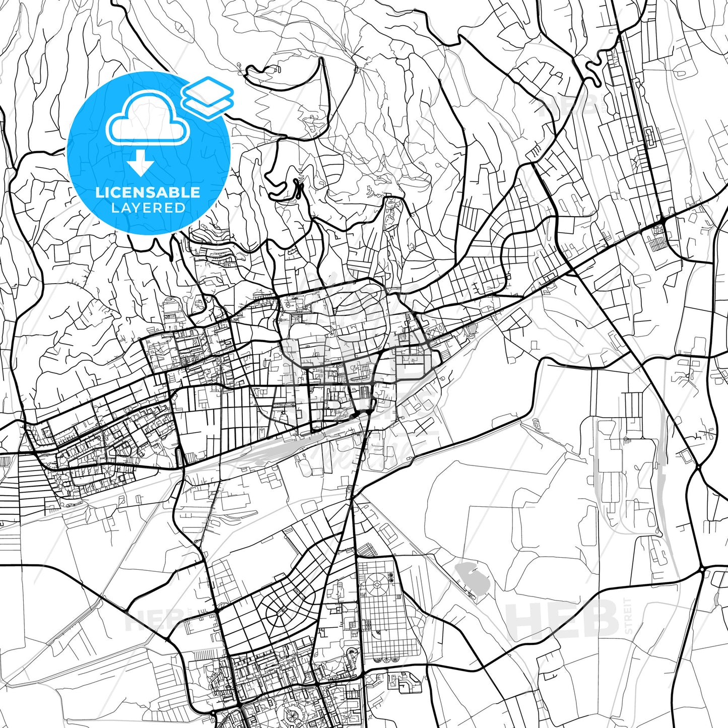 Layered PDF map of Pécs, Baranya, Hungary