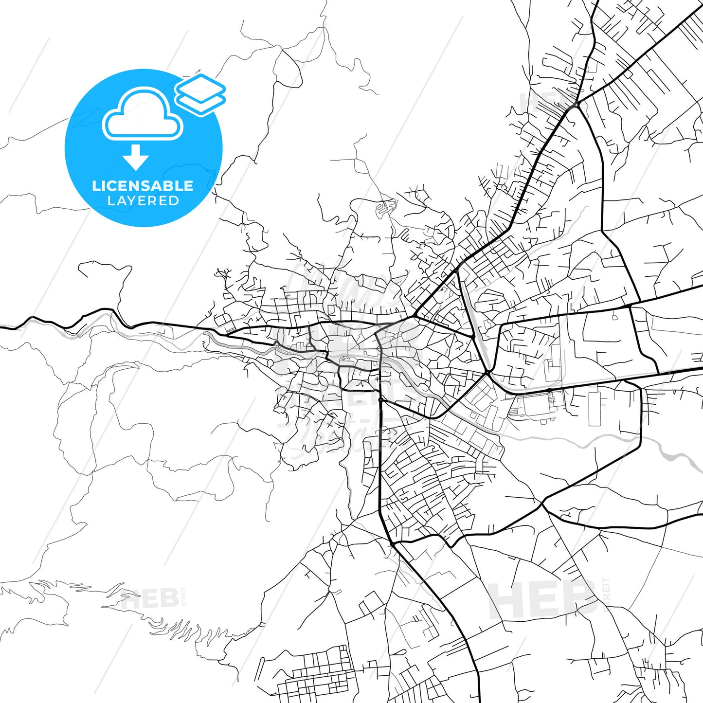 Layered PDF map of Pejë / Peć, District of Peć, Kosovo