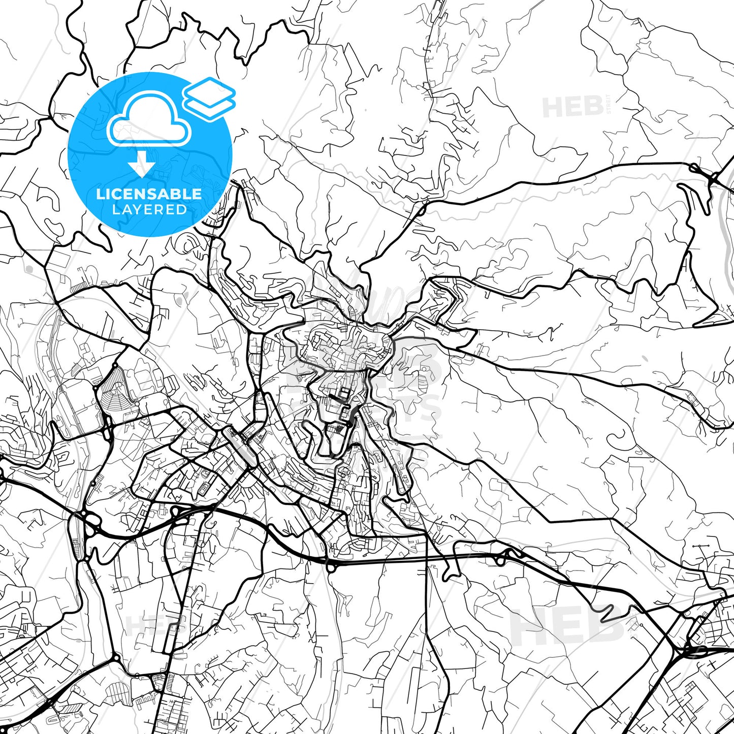 Layered PDF map of Perugia, Umbria, Italy