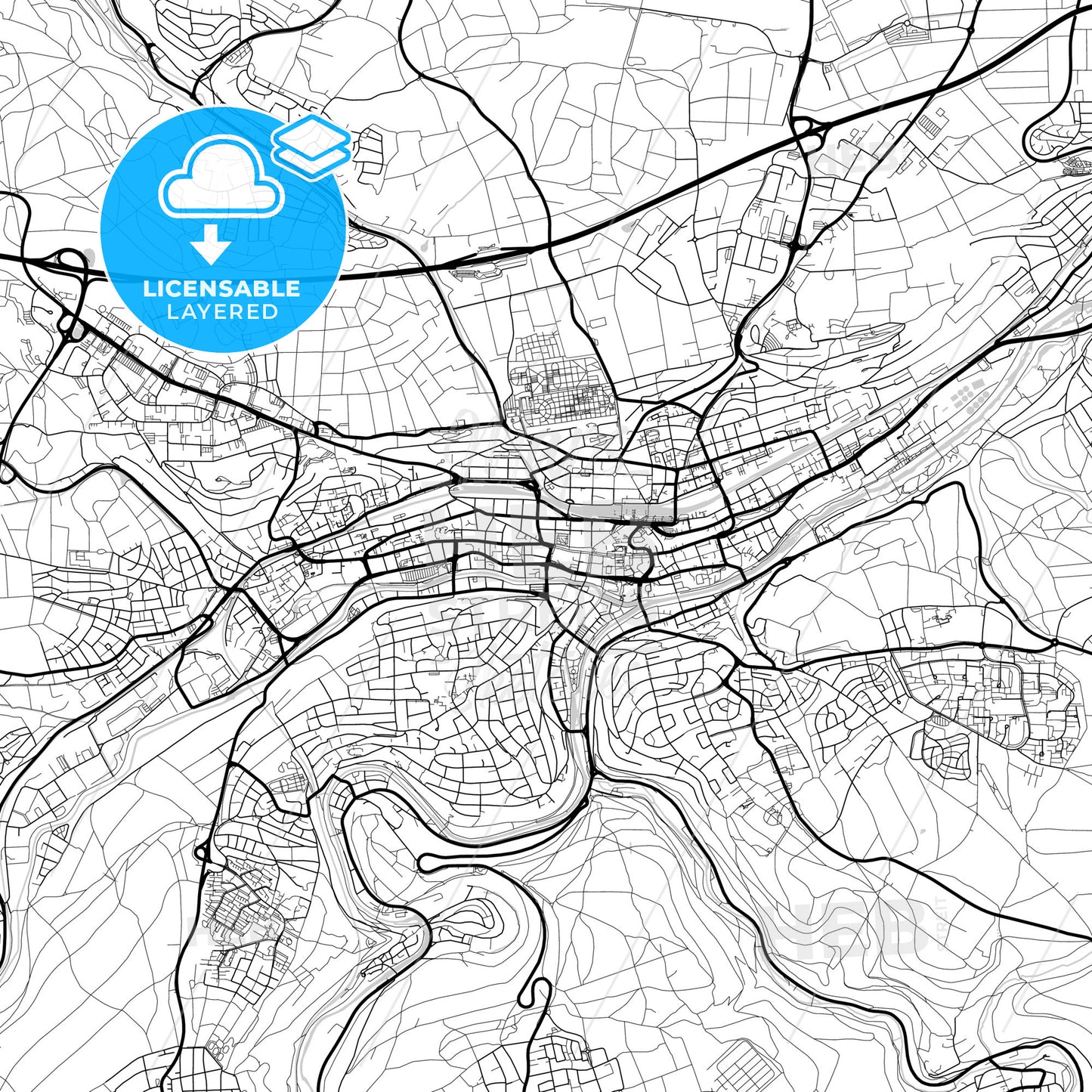 Layered PDF map of Pforzheim, Baden-Wuerttemberg, Germany