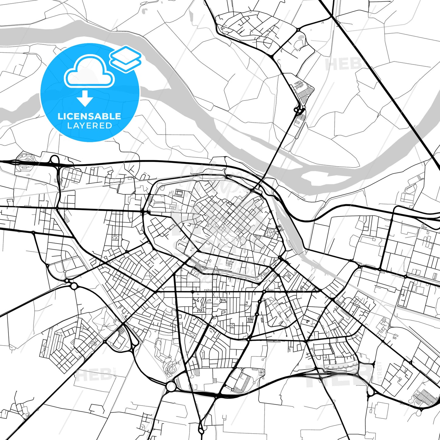 Layered PDF map of Piacenza, Emilia-Romagna, Italy