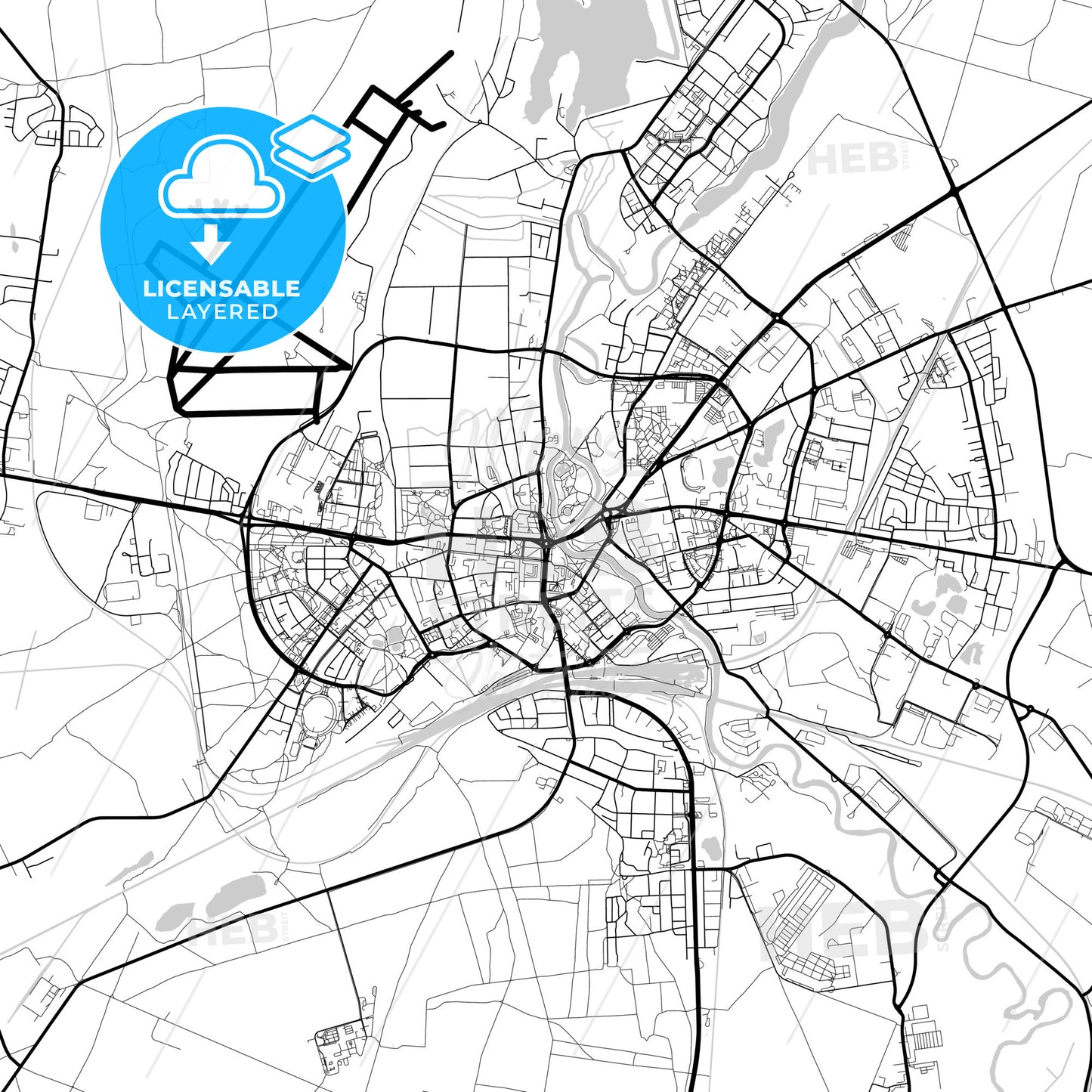 Layered PDF map of Piła, Greater Poland, Poland