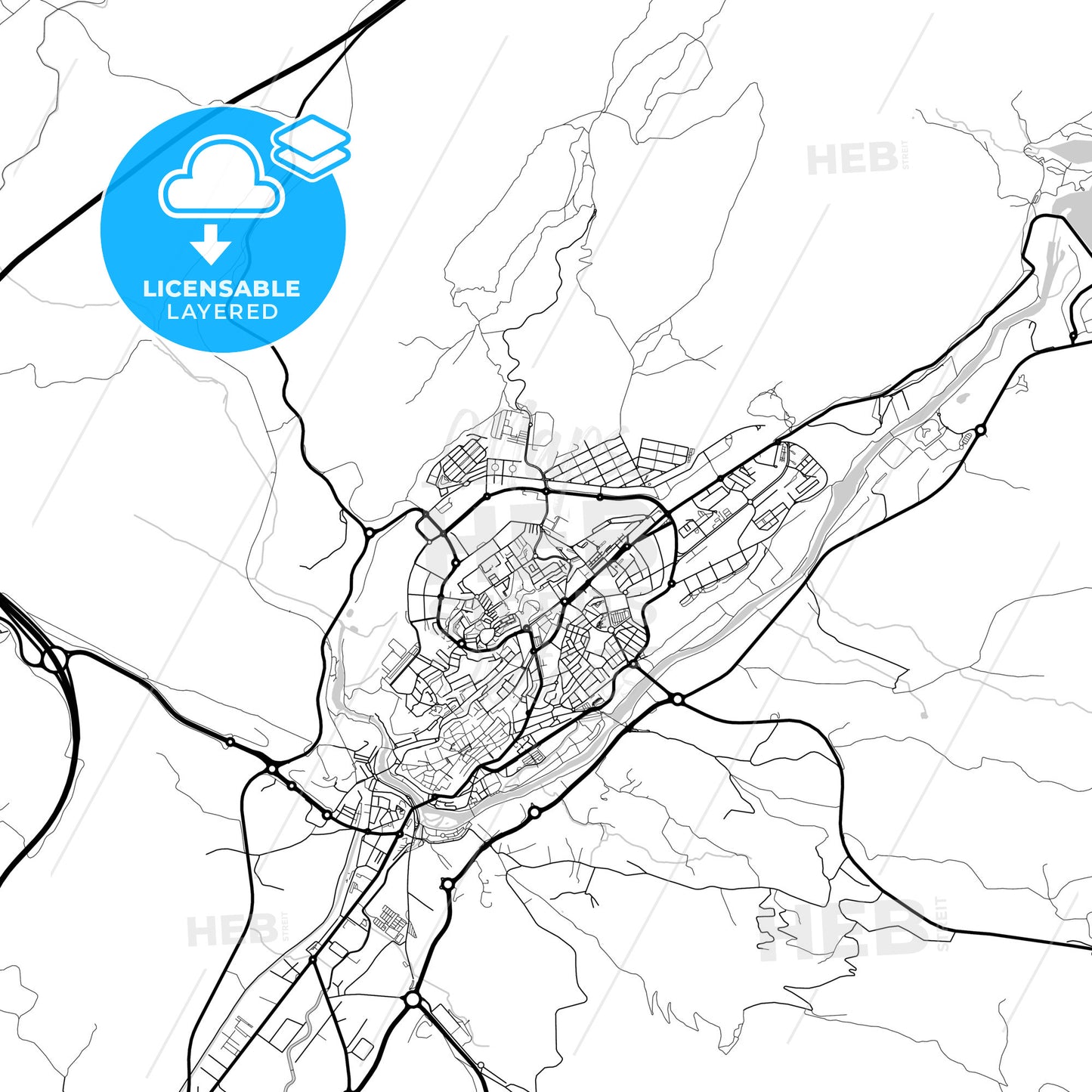 Layered PDF map of Plasencia, Cáceres, Spain