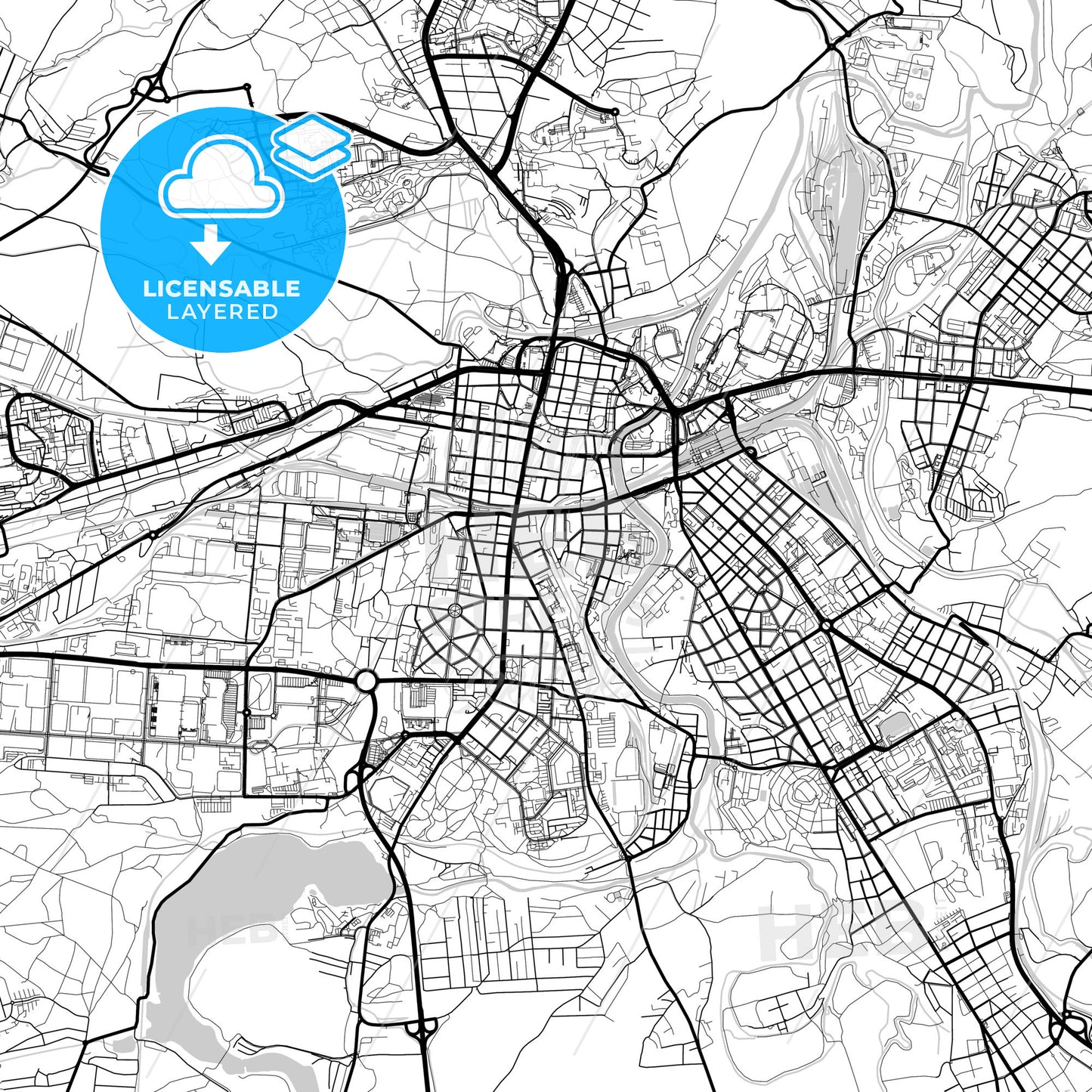 Layered PDF map of Plzeň, Czechia