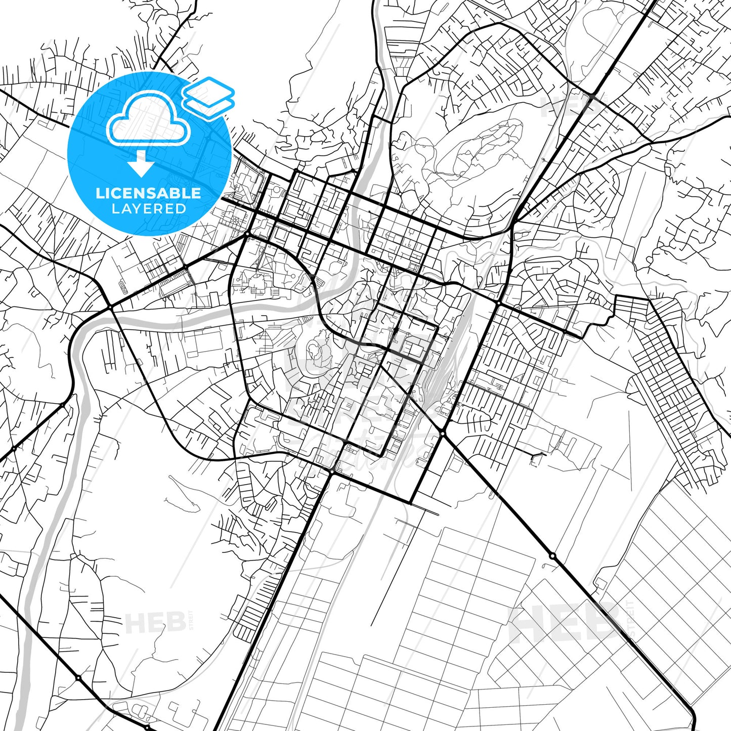 Layered PDF map of Podgorica, Central, Montenegro