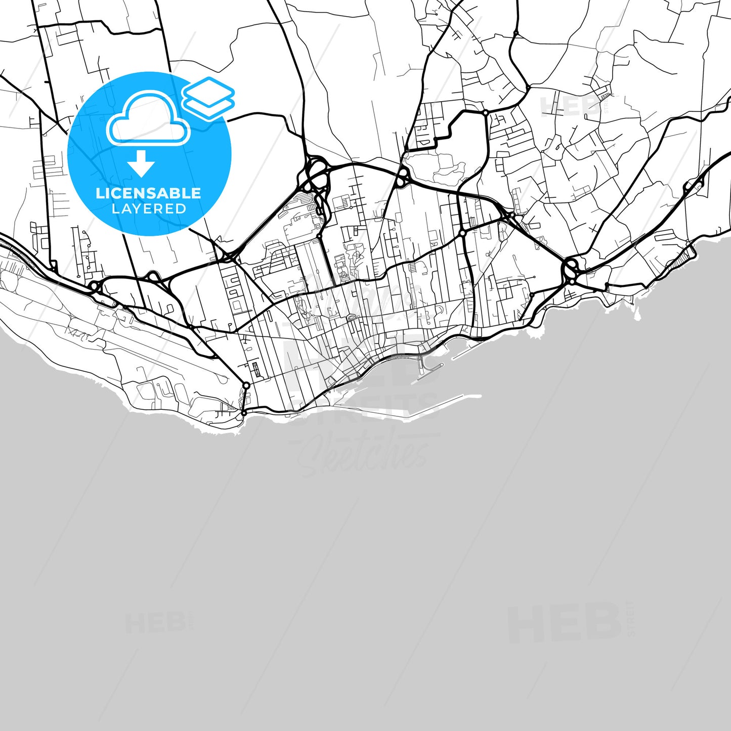 Layered PDF map of Ponta Delgada, Azores, Portugal