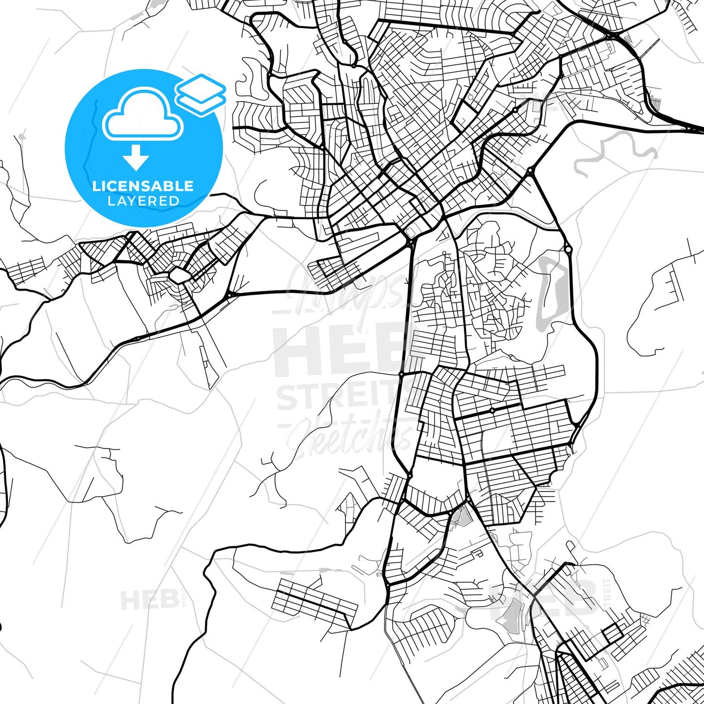 Layered PDF map of Pouso Alegre, Brazil