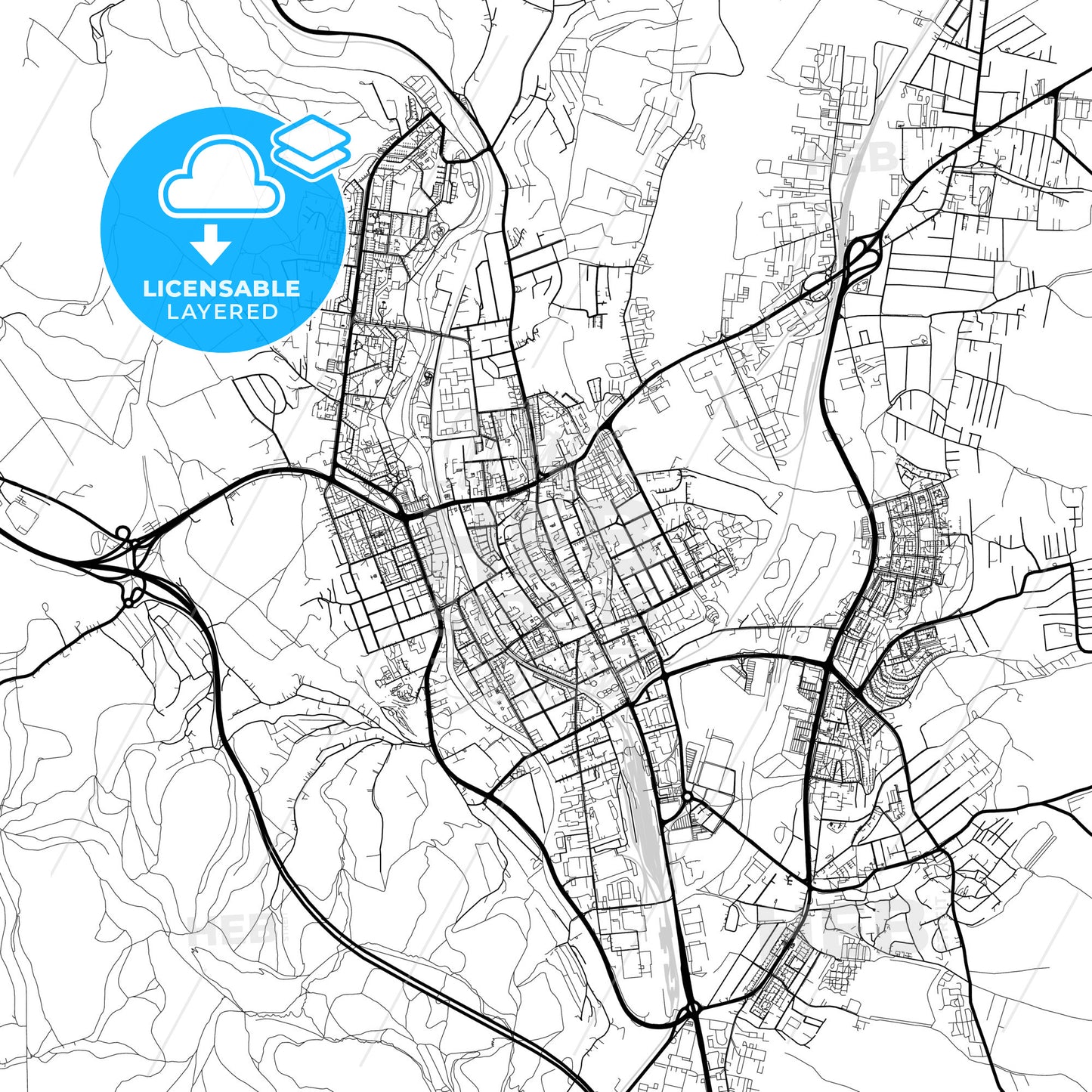 Layered PDF map of Prešov, Prešov Region, Slovakia