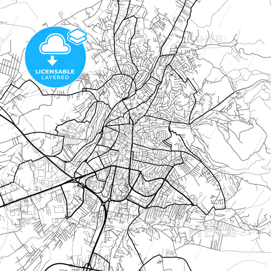 Layered PDF map of Prishtinë / Priština, District of Pristina, Kosovo