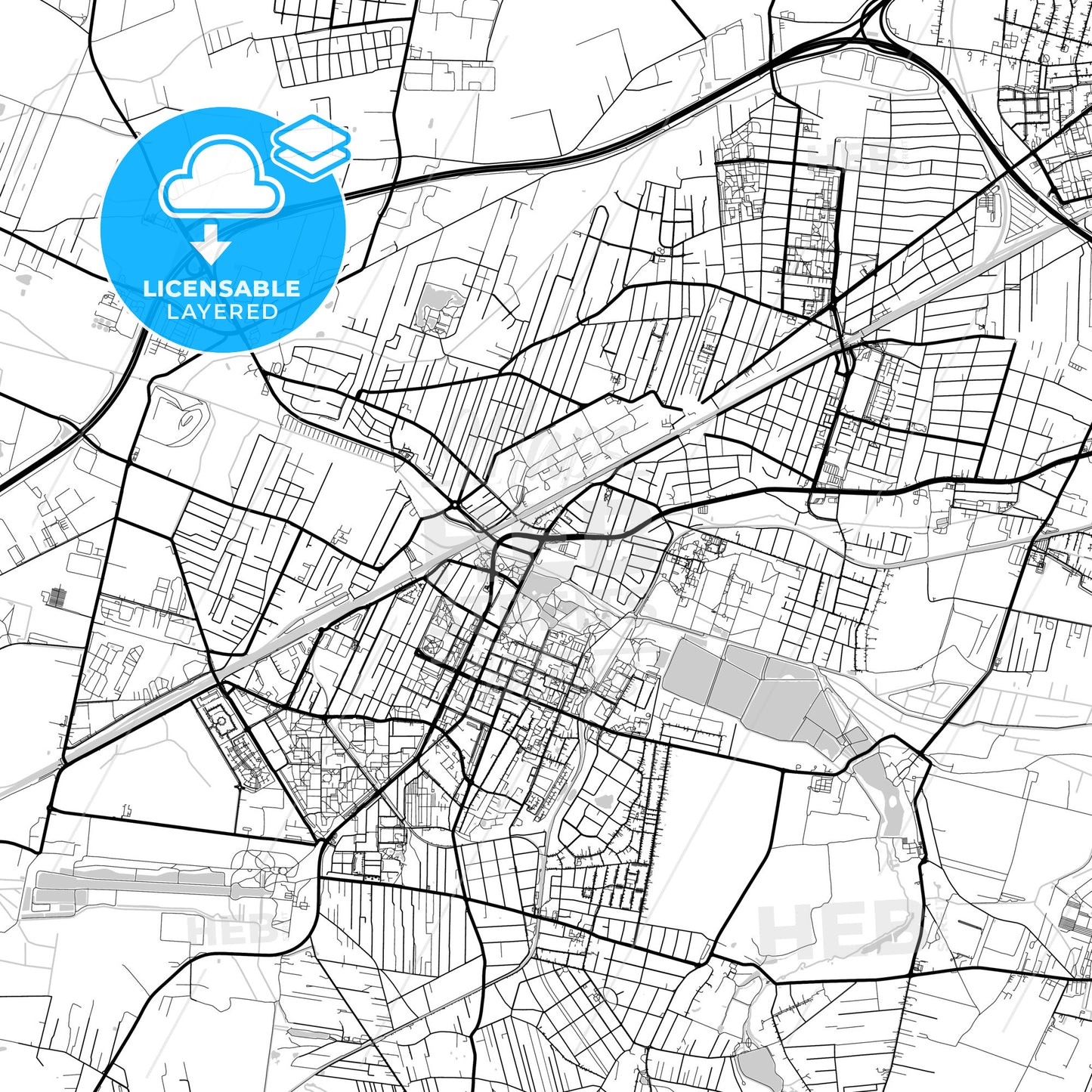 Layered PDF map of Pruszków, Masovian, Poland