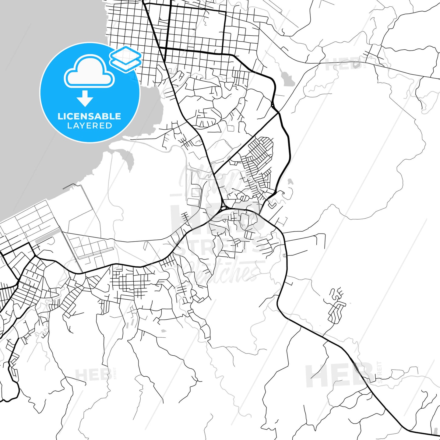 Layered PDF map of Puerto Barrios, Izabal, Guatemala