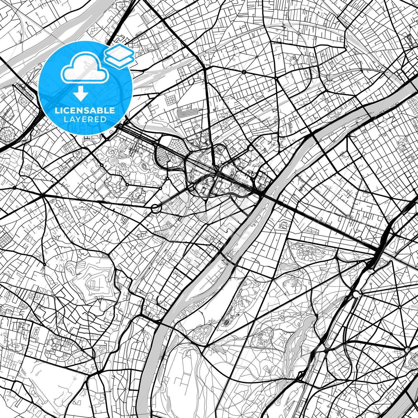 Layered PDF map of Puteaux, Hauts-de-Seine, France