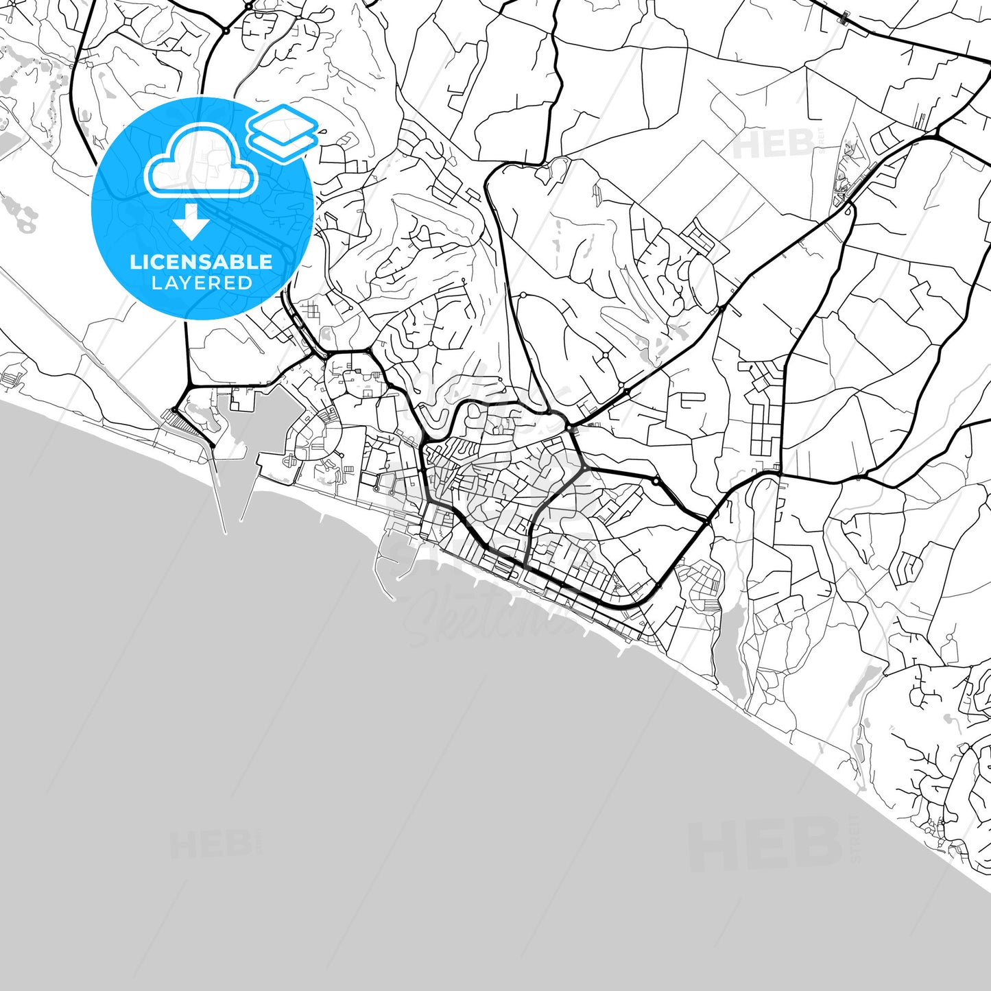 Layered PDF map of Quarteira, Faro, Portugal