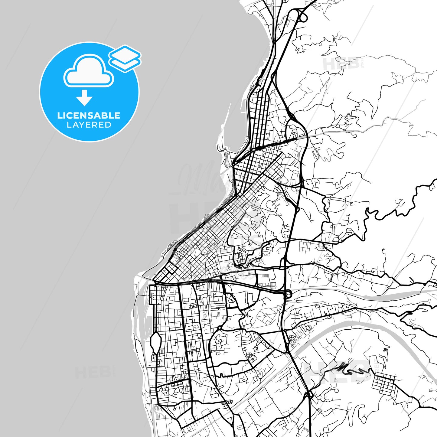 Layered PDF map of Reggio Calabria, Calabria, Italy