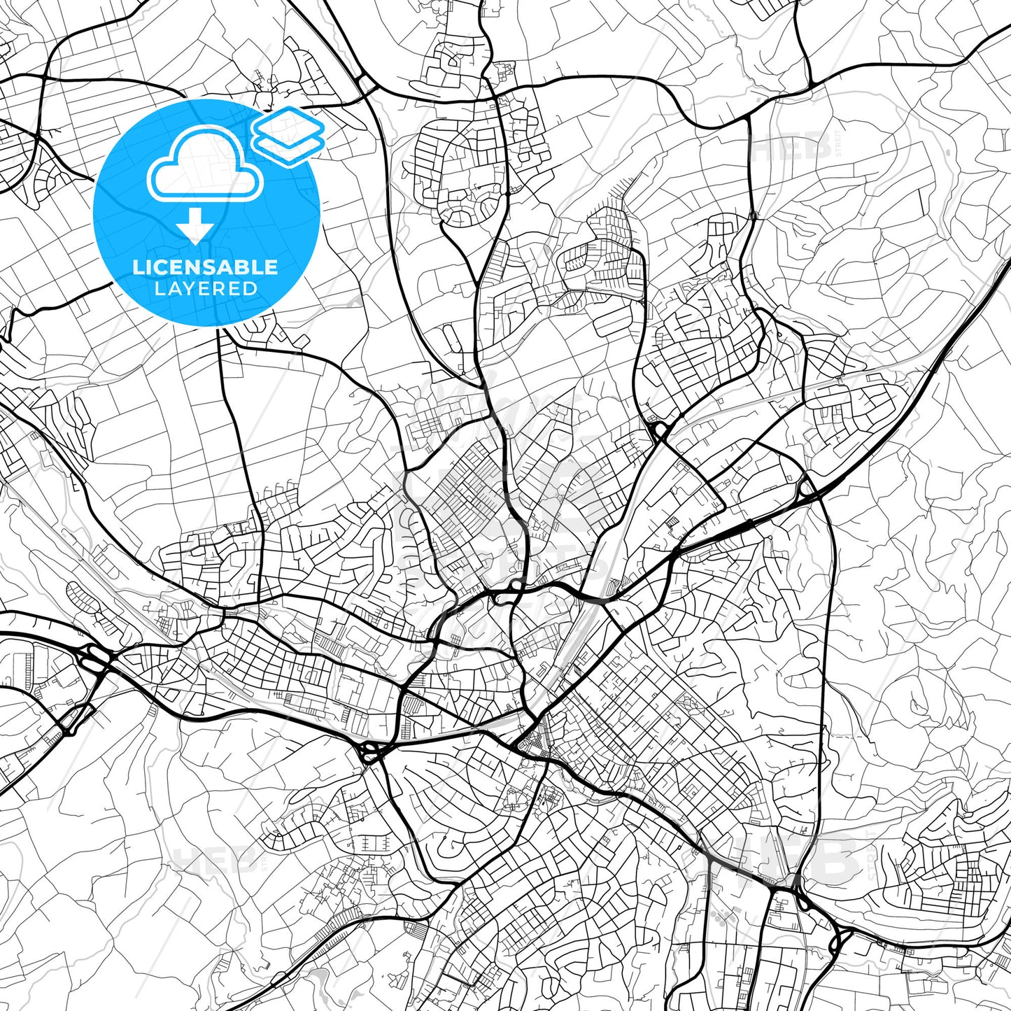 Layered PDF map of Reutlingen, Baden-Wuerttemberg, Germany