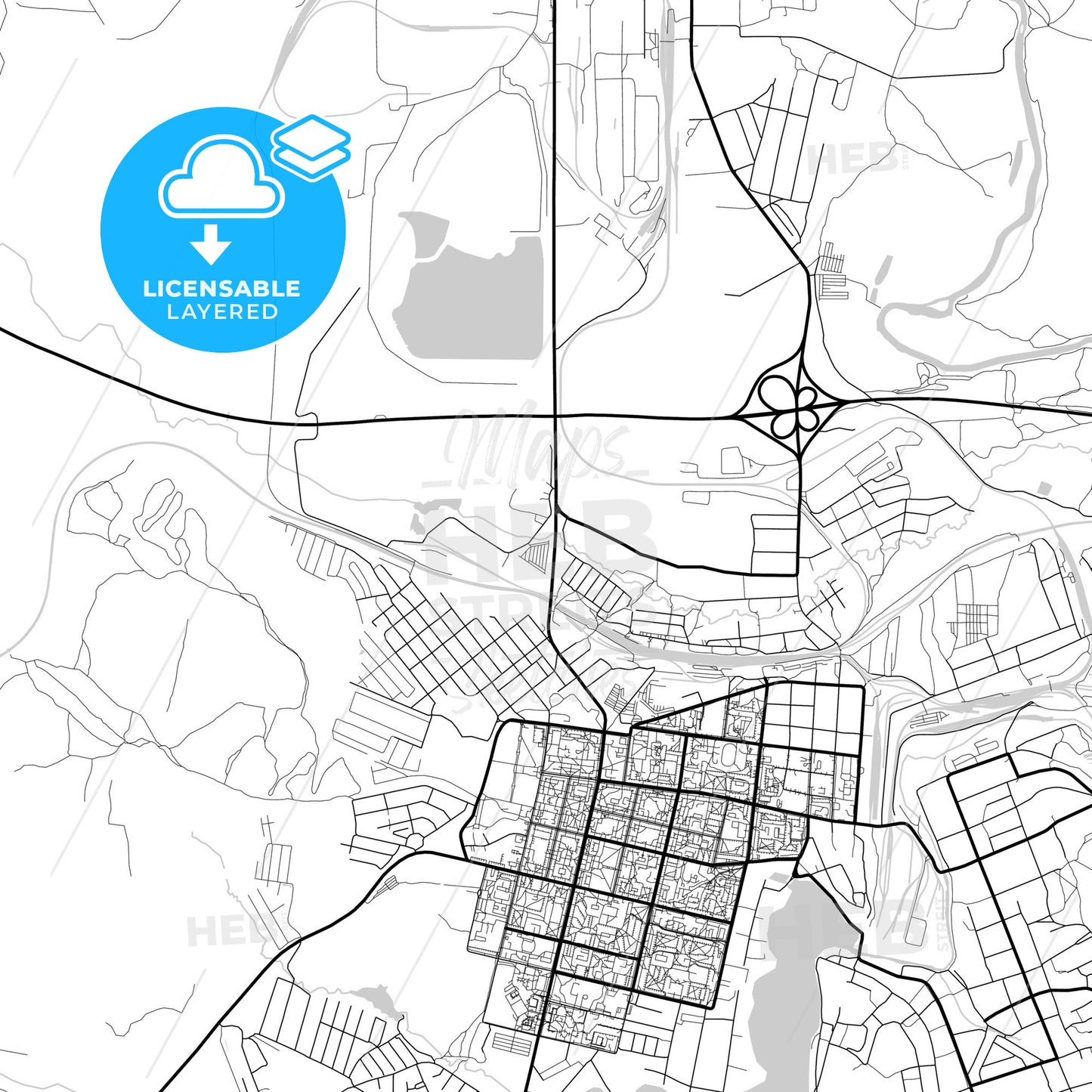 Layered PDF map of Revda, Sverdlovsk Oblast, Russia