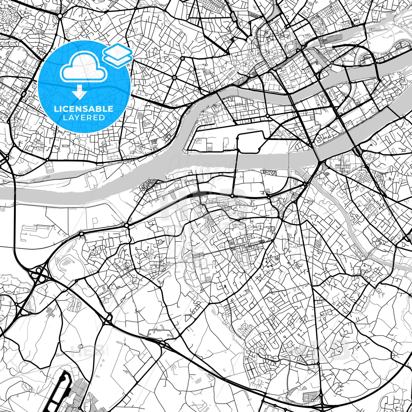 Layered PDF map of Rezé, Loire-Atlantique, France