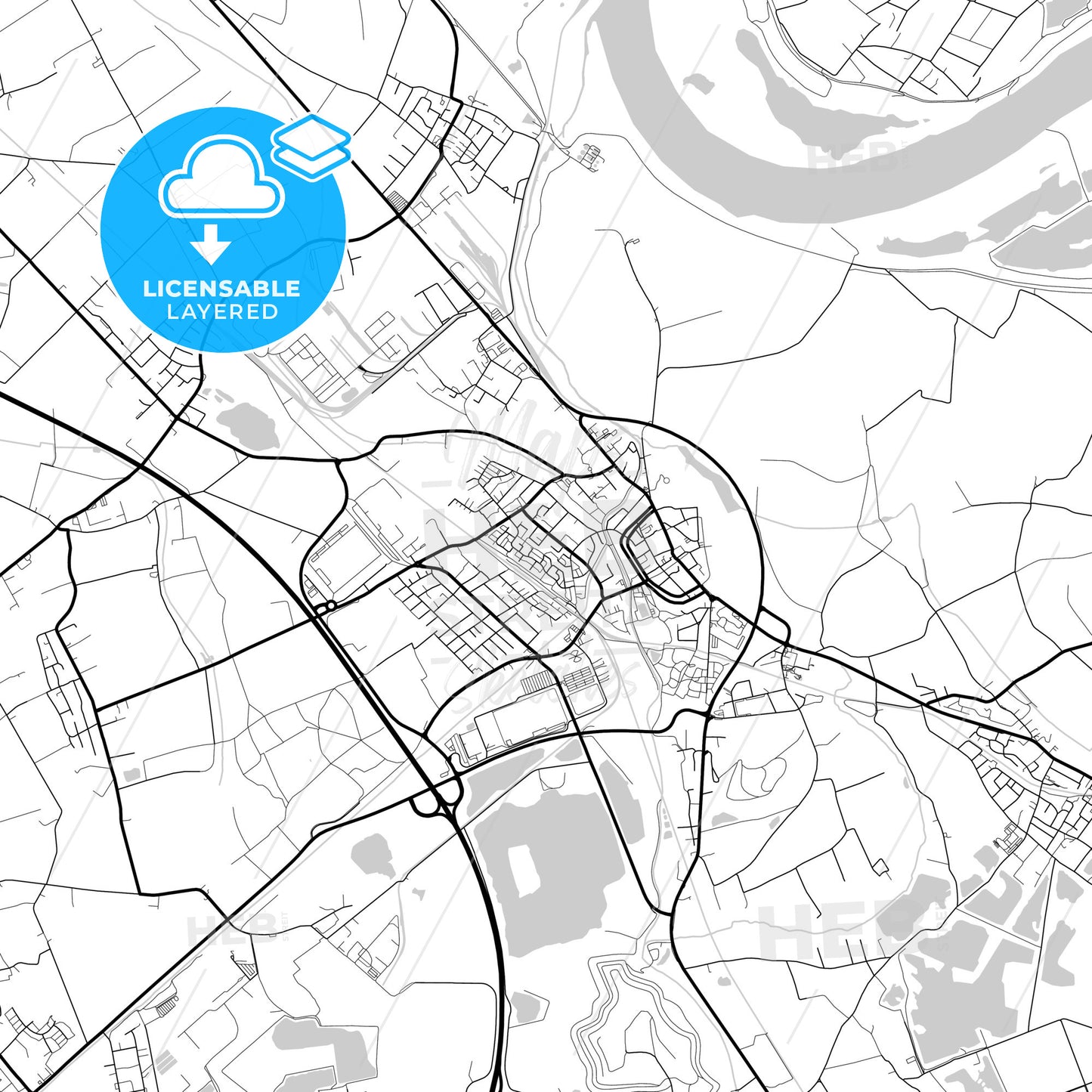 Layered PDF map of Rheinberg, North Rhine-Westphalia, Germany